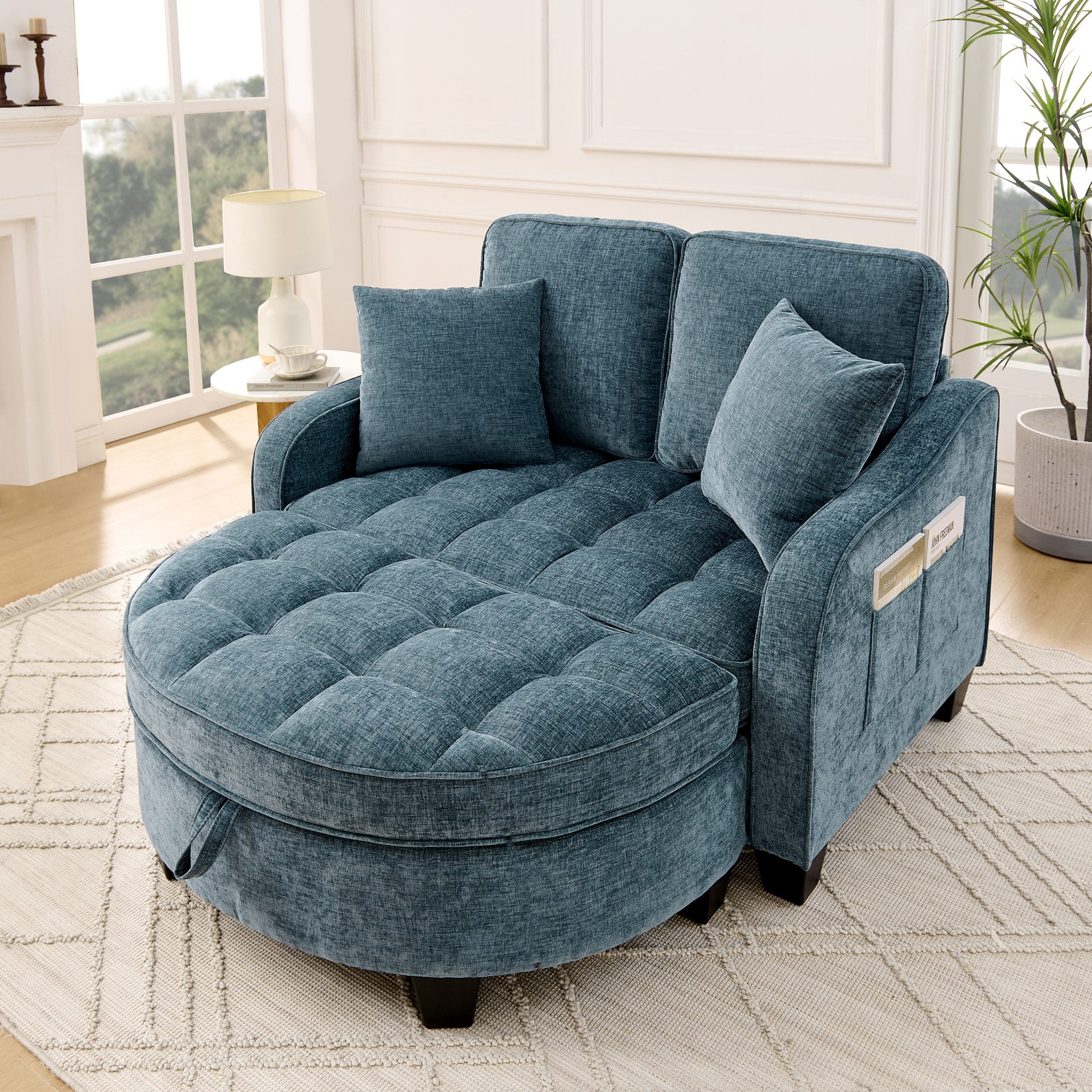 Celya Sofa Multifunktionales Sofa, 2-in-1 Sofa-Bett, mit Aufbewahrungs-Hocker, atmungsaktiver hautfreundlicher Stoff, für kleine Wohnzimmer, Studienzimmer, Schlafzimmer