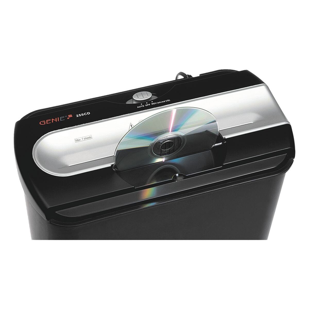 GENIE Aktenvernichter 255 CD, Streifenschnitt 7 mm, 7 Blatt, 12 Liter, 240-264 Watt