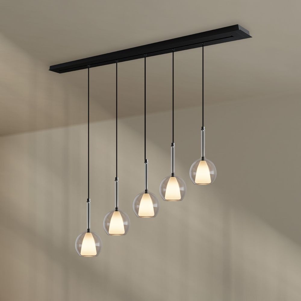 s.luce Pendelleuchte Belluna Esstisch Pendelleuchte 5-fl. 160cm Baldachin Klar