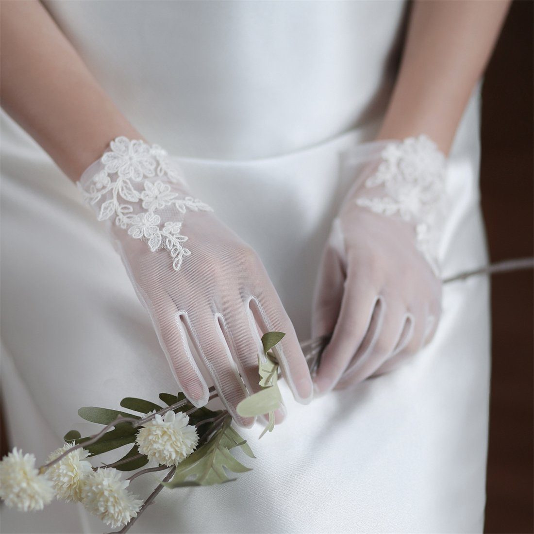 DÖRÖY Abendhandschuhe Braut Hochzeit Party Handschuhe, Weiß Kurz Spitze Party Handschuhe