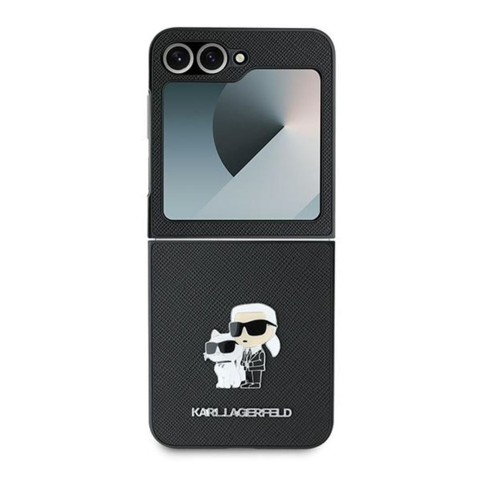 KARL LAGERFELD Handyhülle Case Galaxy Z Flip 6 Kunststoff schwarz Figuren Metall 6,7 Zoll, Kantenschutz