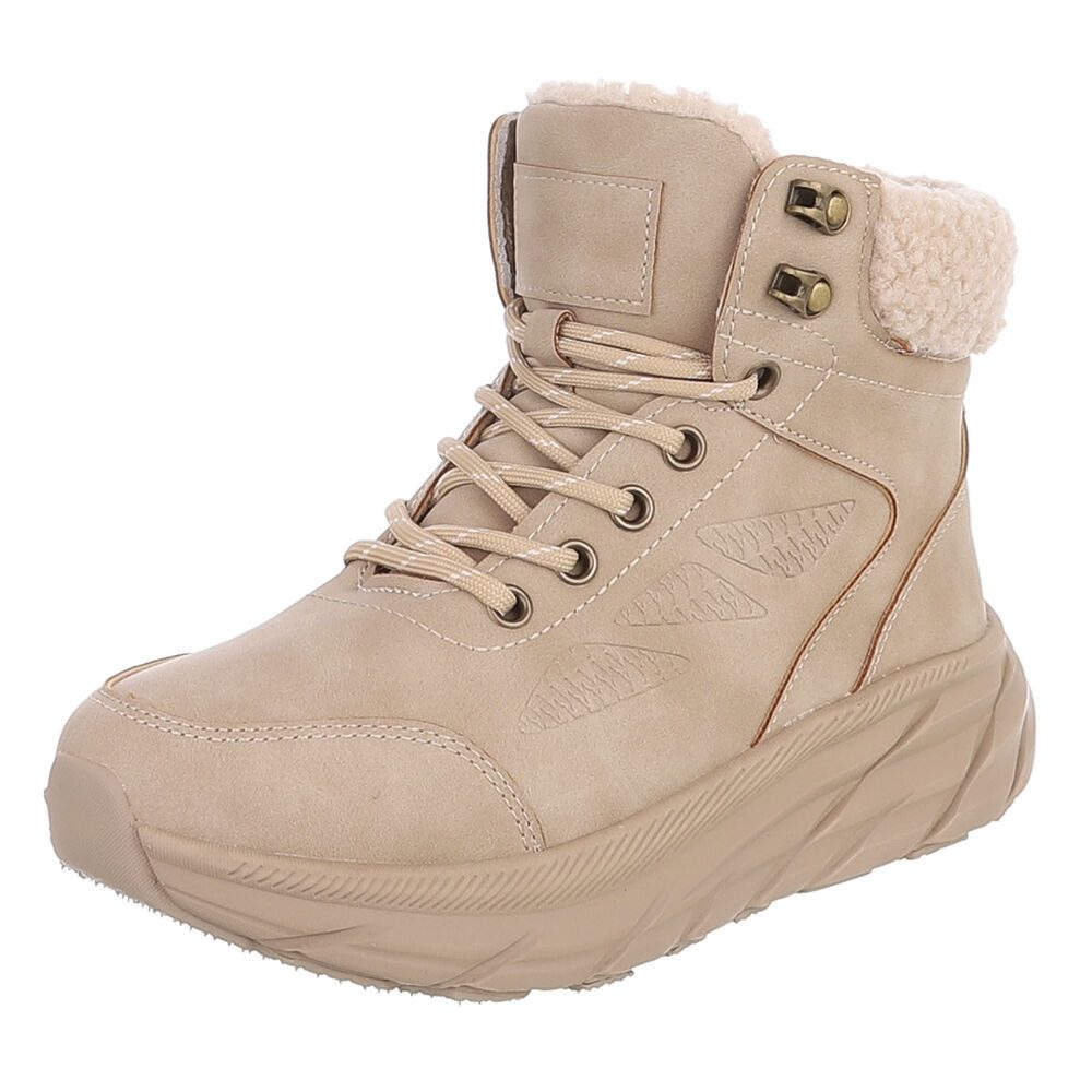 Ital-Design Damen Winterstiefel Schnürstiefel Warmfutter Freizeit Snowboots (92497375) Keilabsatz/Wedge Stiefeletten in Hellbraun