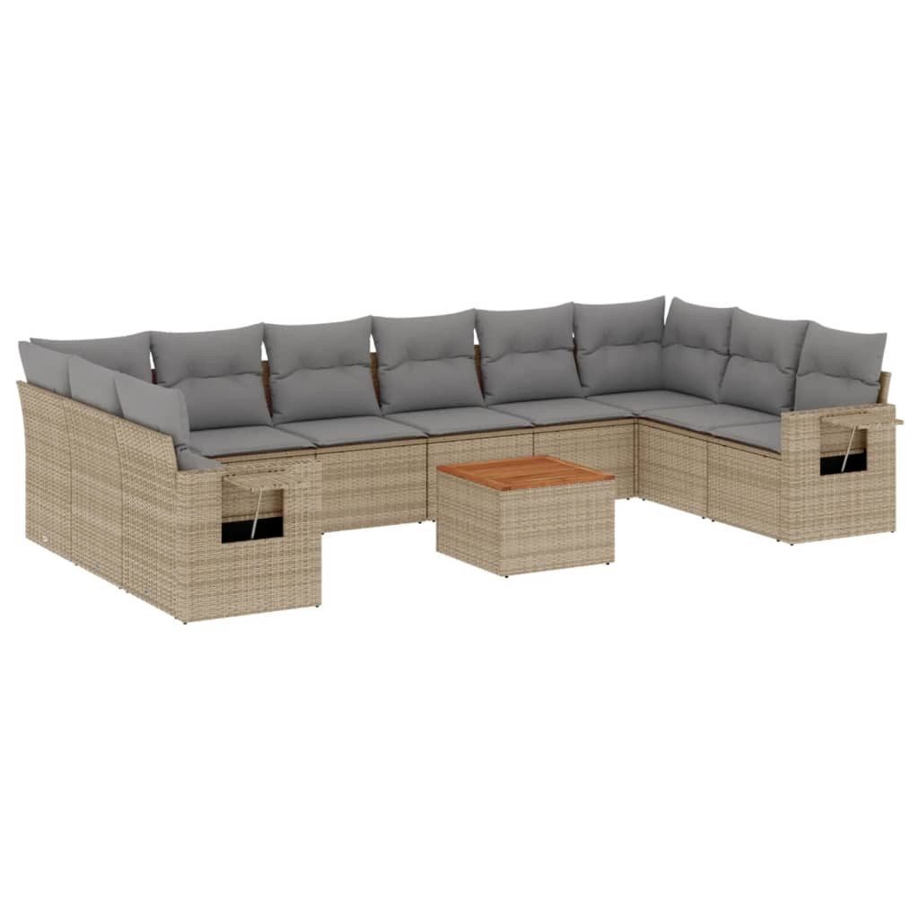 Gartenlounge-Set 11-tlg. Garten-Sofagarnitur mit Kissen Beige Poly Rattan