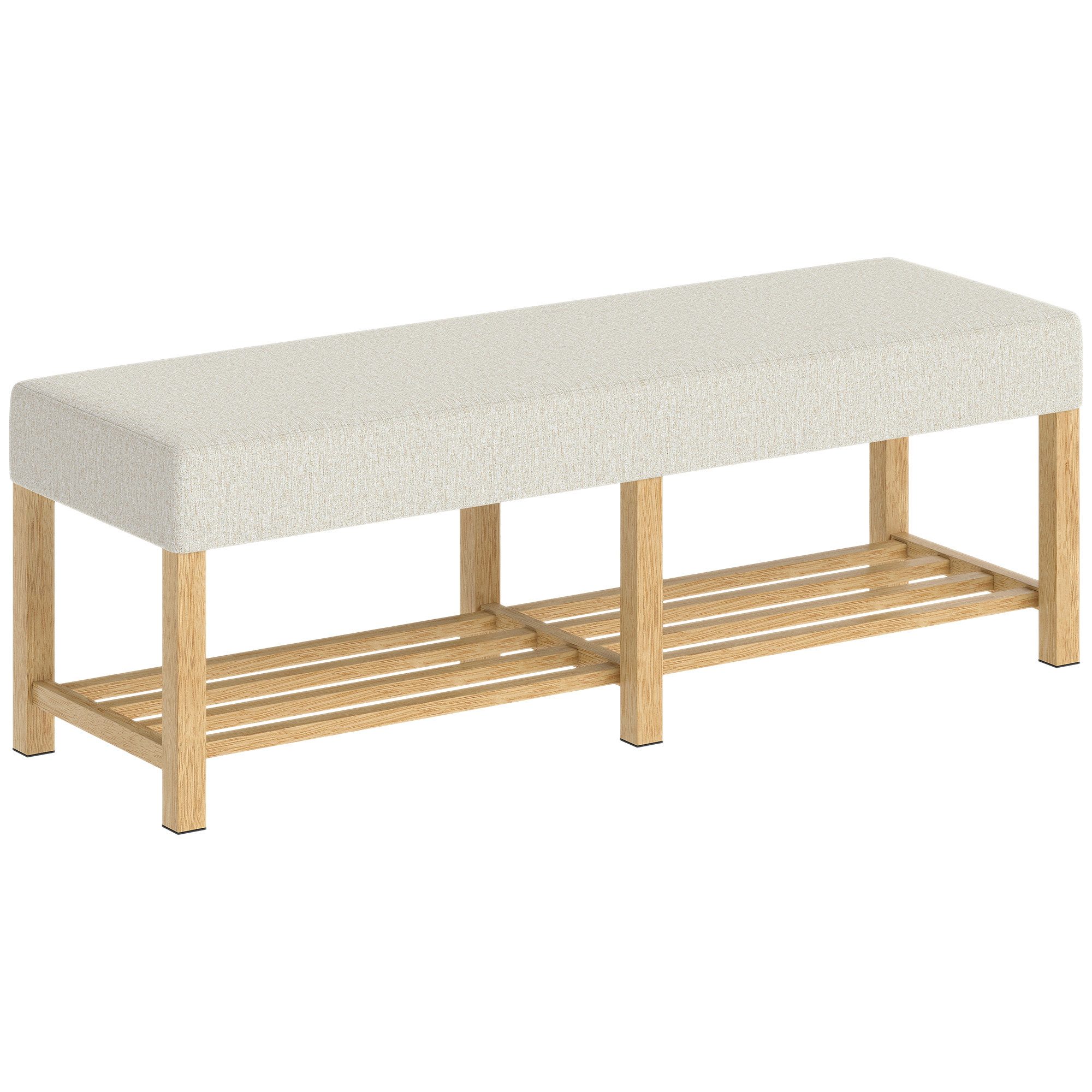 REDOM Schuhbank Flurbank Holz mit Sitzpolster, Schuhbank 140 x 44 x 48 cm (Packung, 1-St., Eingangsbereich Bank Naturholz Cremeweiß, moderne Aufbewahrungsbank), Gepolsterte Sitzbank für Flur, geeignet für 2 Personen Nutzung