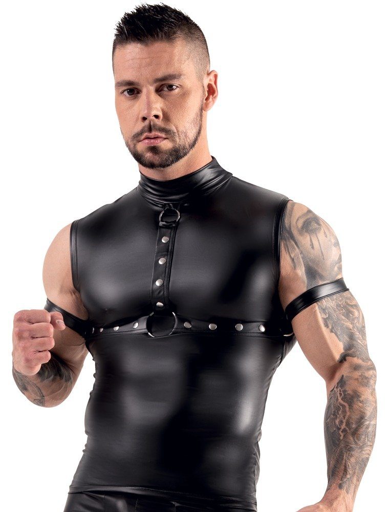 Svenjoyment Bondage Set: Achselshirt Bondage-Look Oberteil mit Fesseln im Wetlook - schwarz