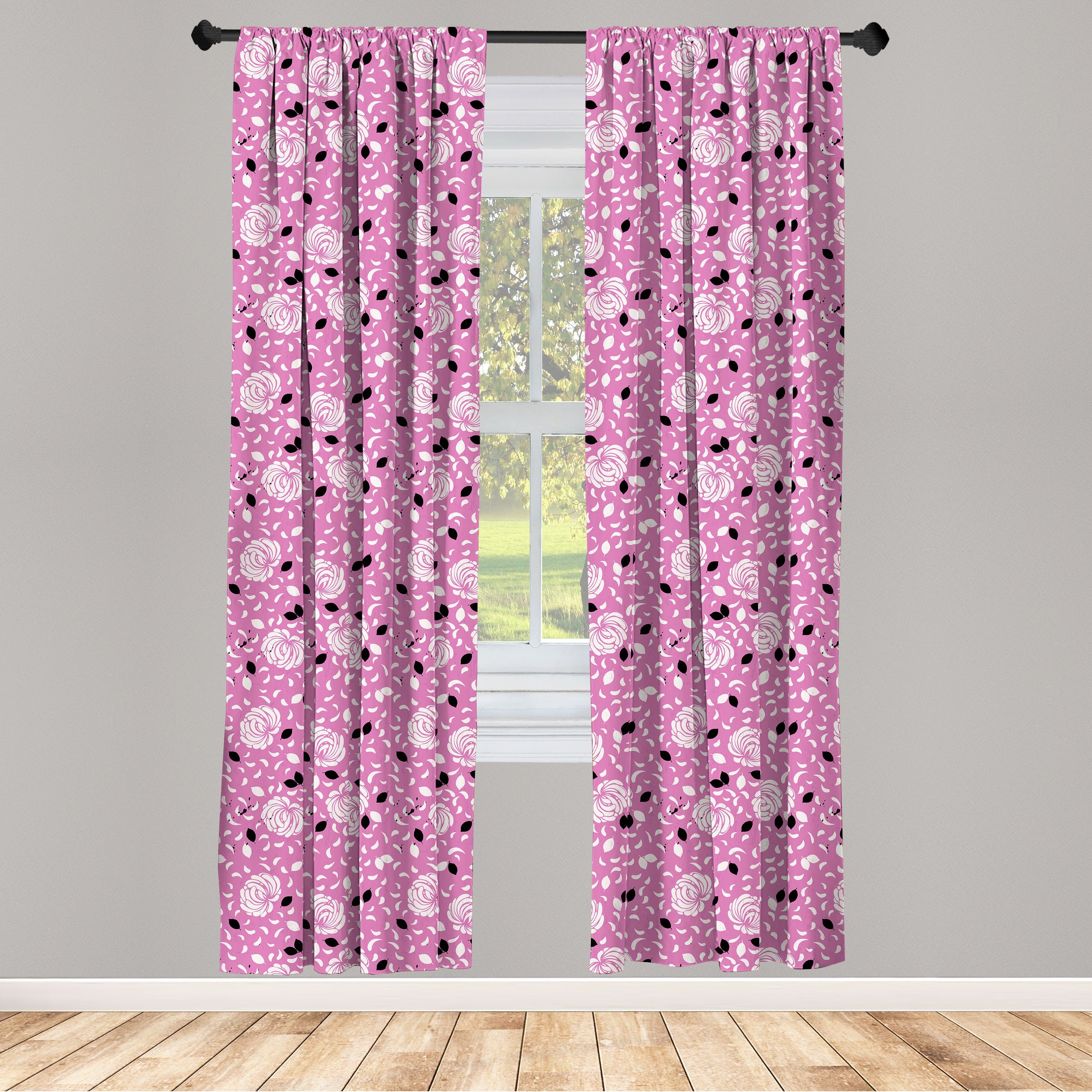 Gardine Vorhang für Wohnzimmer Schlafzimmer Dekor, Abakuhaus, Microfaser, Blume Silhouette Frühling Blütenblätter