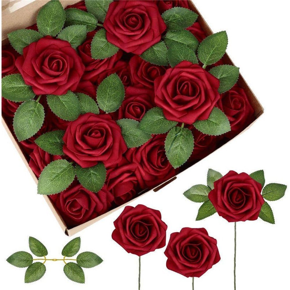 GelldG Dekoobjekt 25 Stück Künstliche Rosen Blumen Schaumrosen Kunstblumen