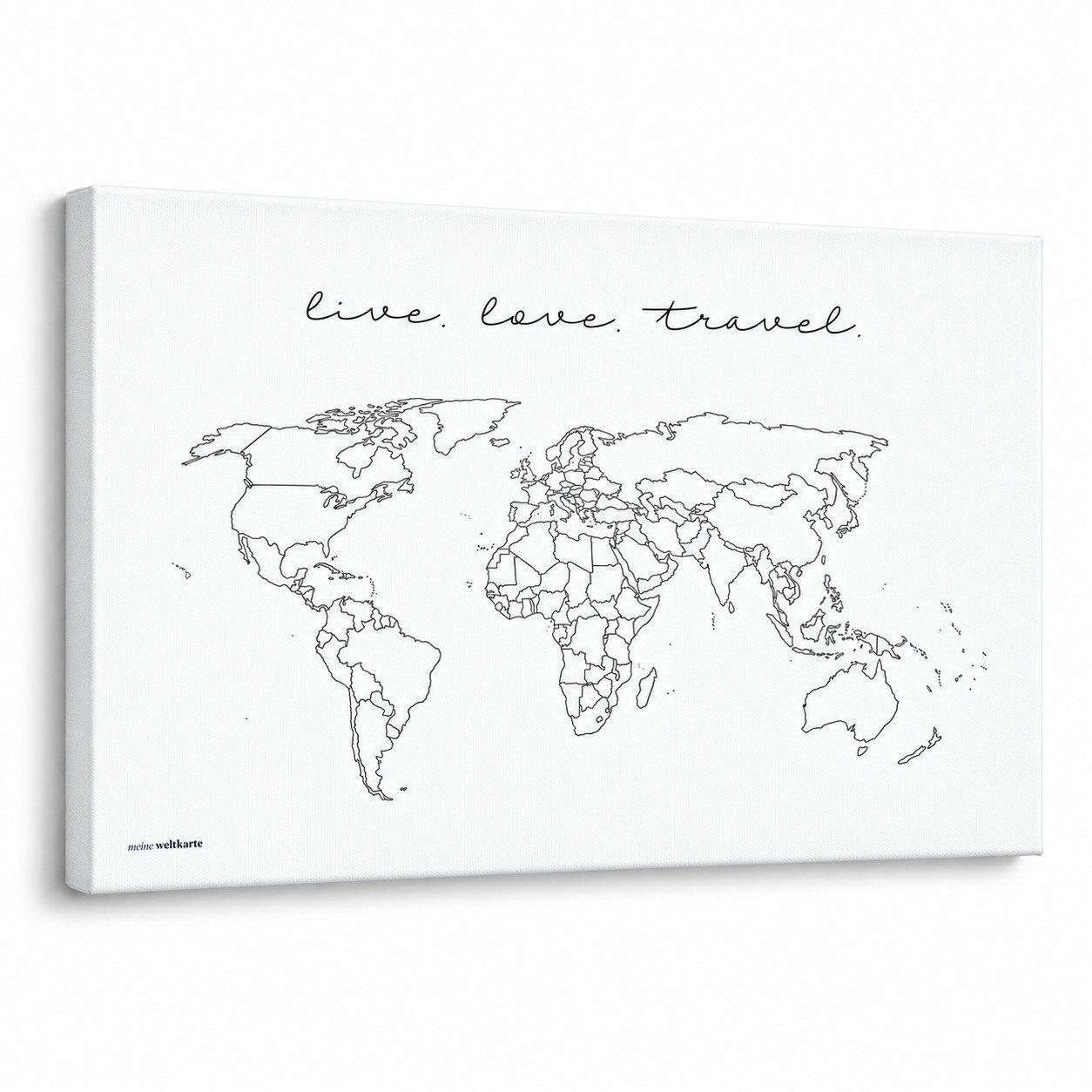 mw Leinwandbild Weltkarte live.love.travel zum Ausmalen, Festes Weltkartenmotiv, Poster gerollt oder auf Keilrahmen gespannt