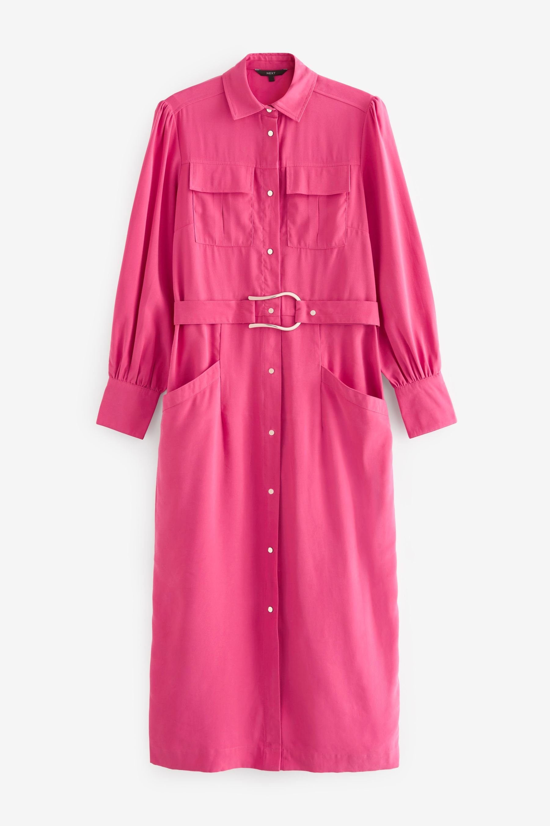 Next Blusenkleid Hemdkleid mit Gürtel und Knopfleiste (1-tlg) Pink