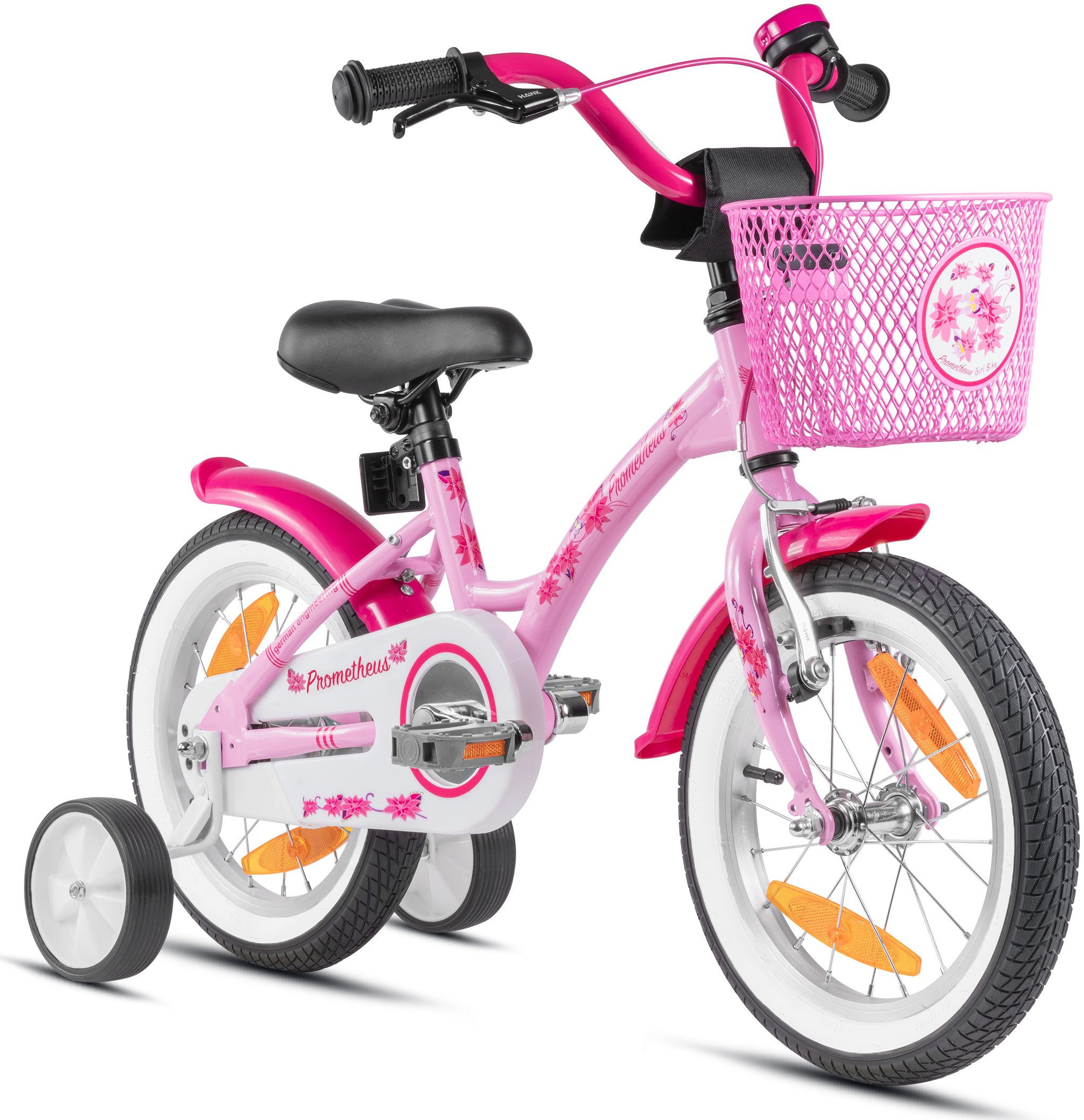 PROMETHEUS BICYCLES Kinderfahrrad HAWK 14 Zoll ab 4 Jahre, 1 Gang, Junge Mädchen Fahrrad Kinder mit Rücktrittbremse Stützräder