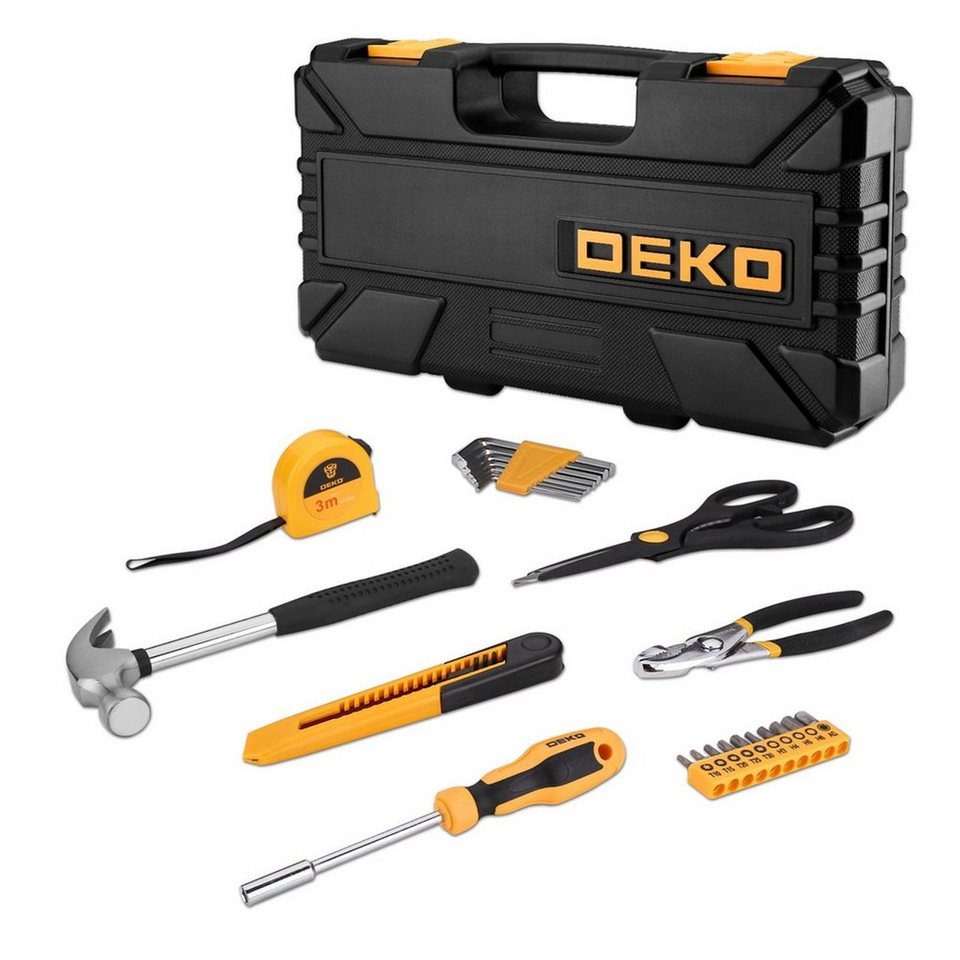 DEKO Werkzeugset Werkzeugset, (62-St., DEKO, Werkzeugset 62 tlg., mit  Sechskantschlüssel, Präzisionsschrauber, Hammer und Zange, Kleines  Haushaltsset), Werkzeugkoffer - Werkzeugkasten