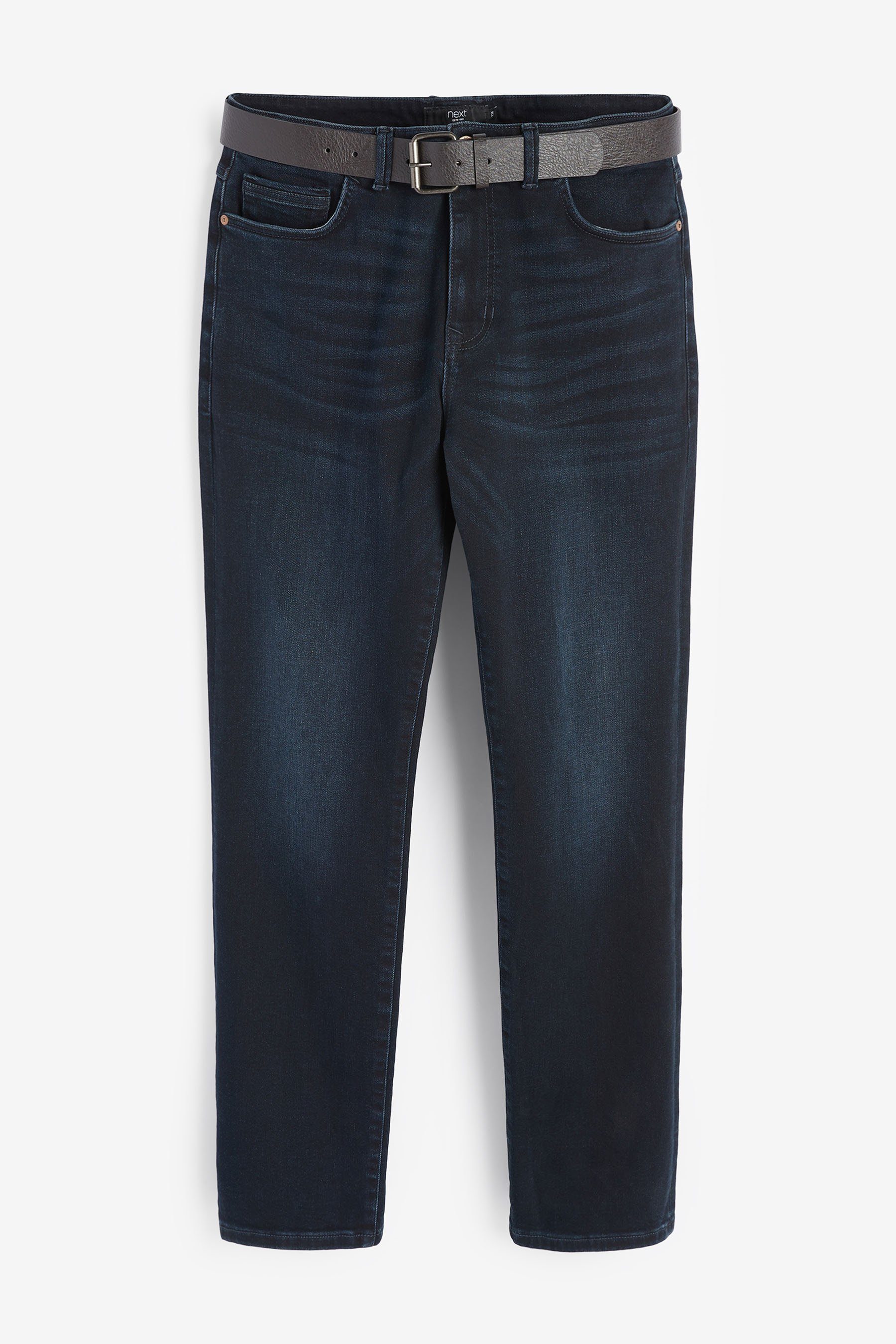 Next Straight-Jeans Straight Fit Jeans mit Gürtel (2-tlg) Ink Blue