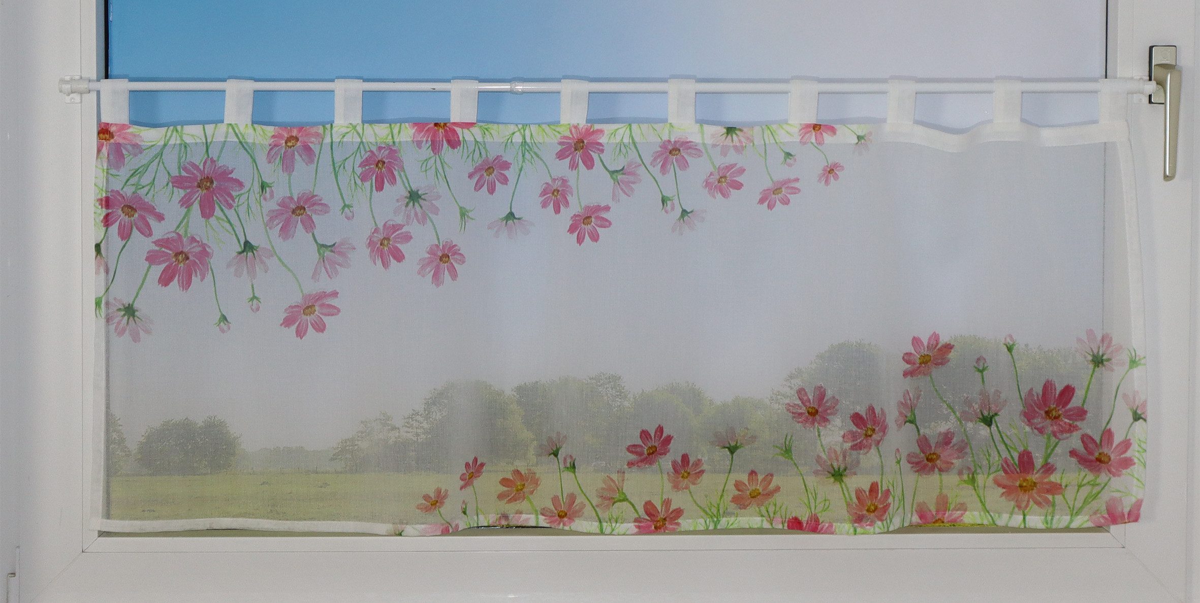 EXPERIENCE Scheibengardine Bistrogardine mit floralem Muster, 50x140 cm, halbtransparent, Schlaufen, halbtransparent