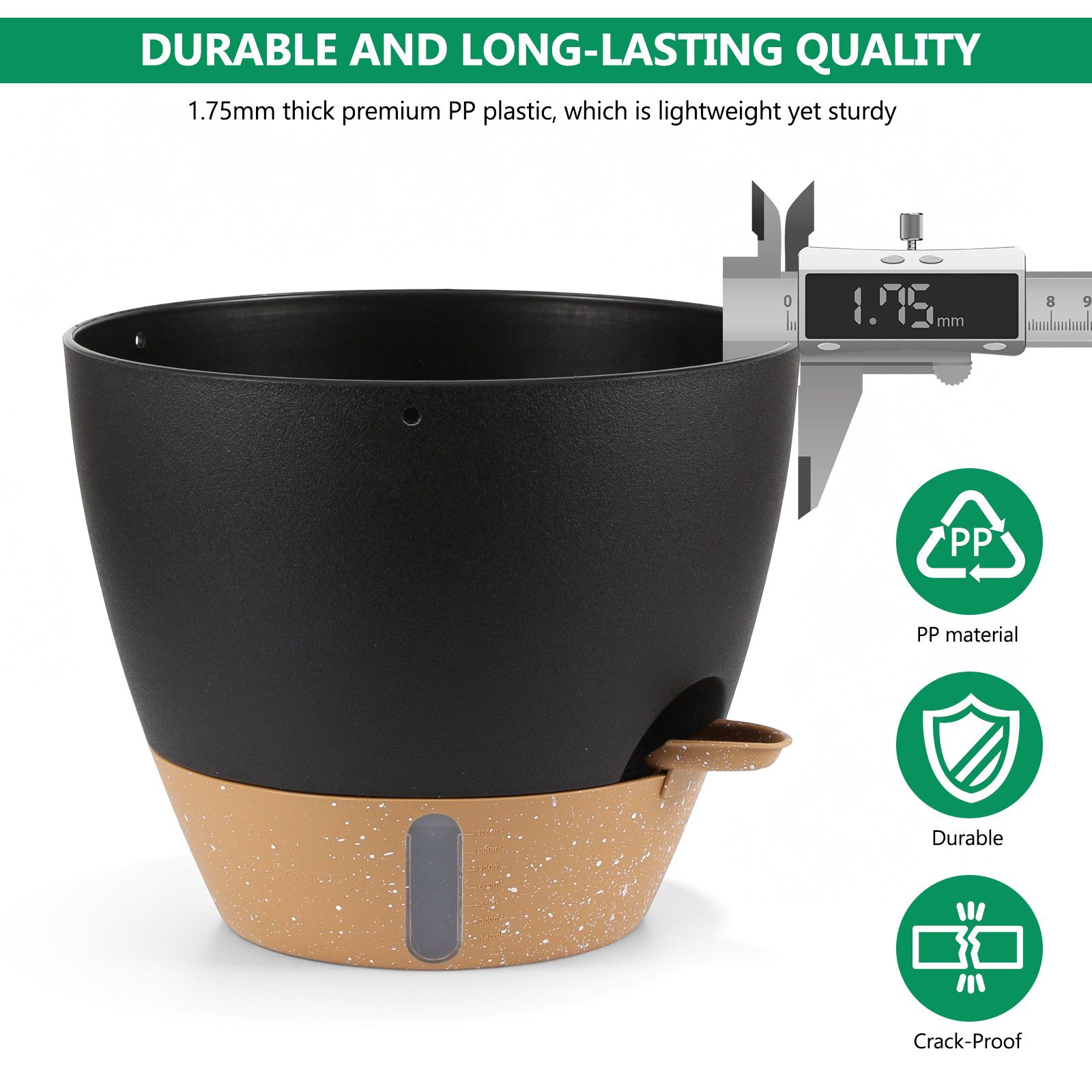 BlingBin Blumenampel 25cm Selbstbewässernder Hängetopf mit Wasserreservoir für Pflanzen (2er Set, 2 St., Produktabmessungen: 25,2x25,2x15 cm), Kunststoff Hänge Blumentopf für Innen Außen - Garten Balkon Wohnzimmer