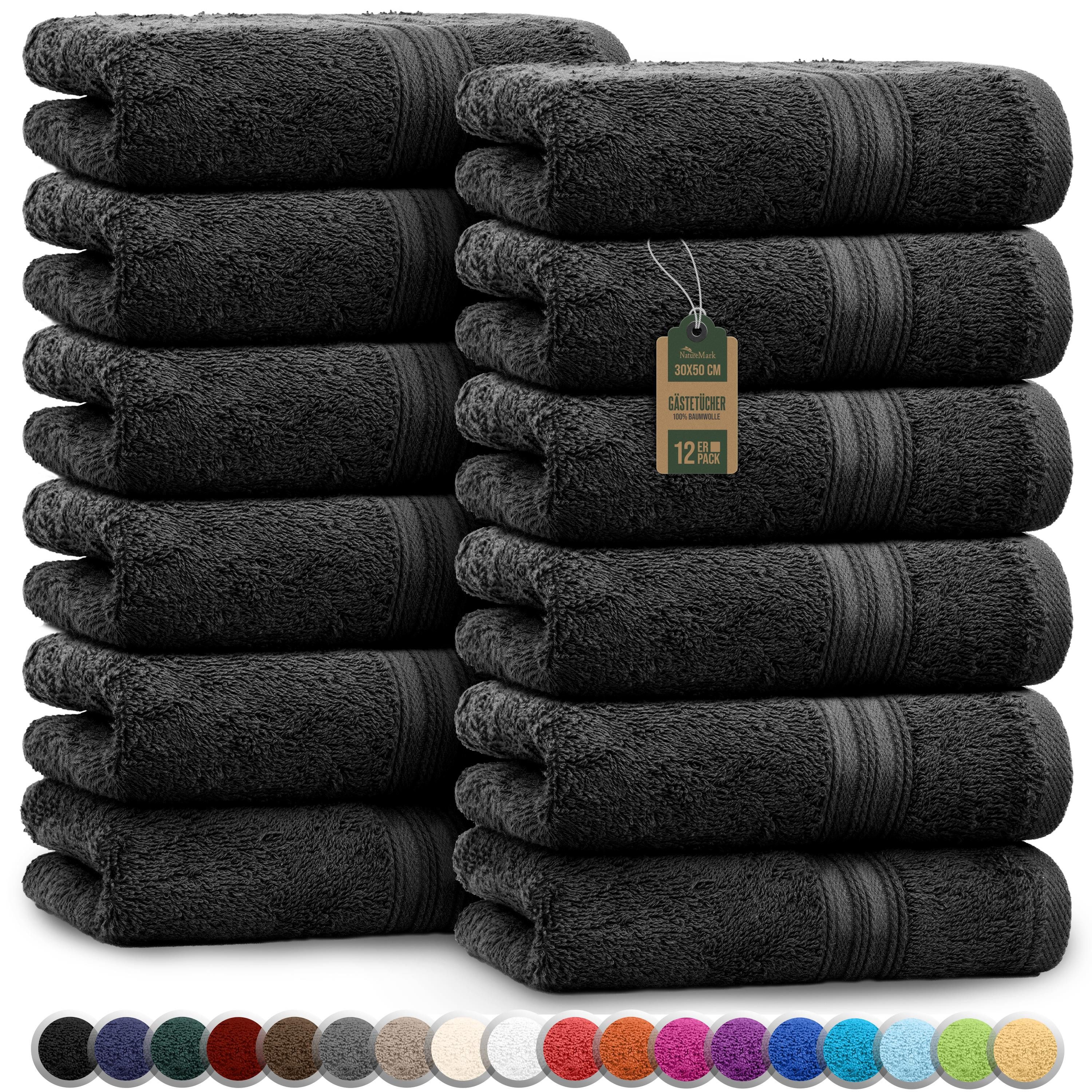 NatureMark Gästehandtuch Gästetuch 500gsm, 100% Baumwolle (12-St), Gästehandtuch Premium Qualität, 30x50cm, Schwarz