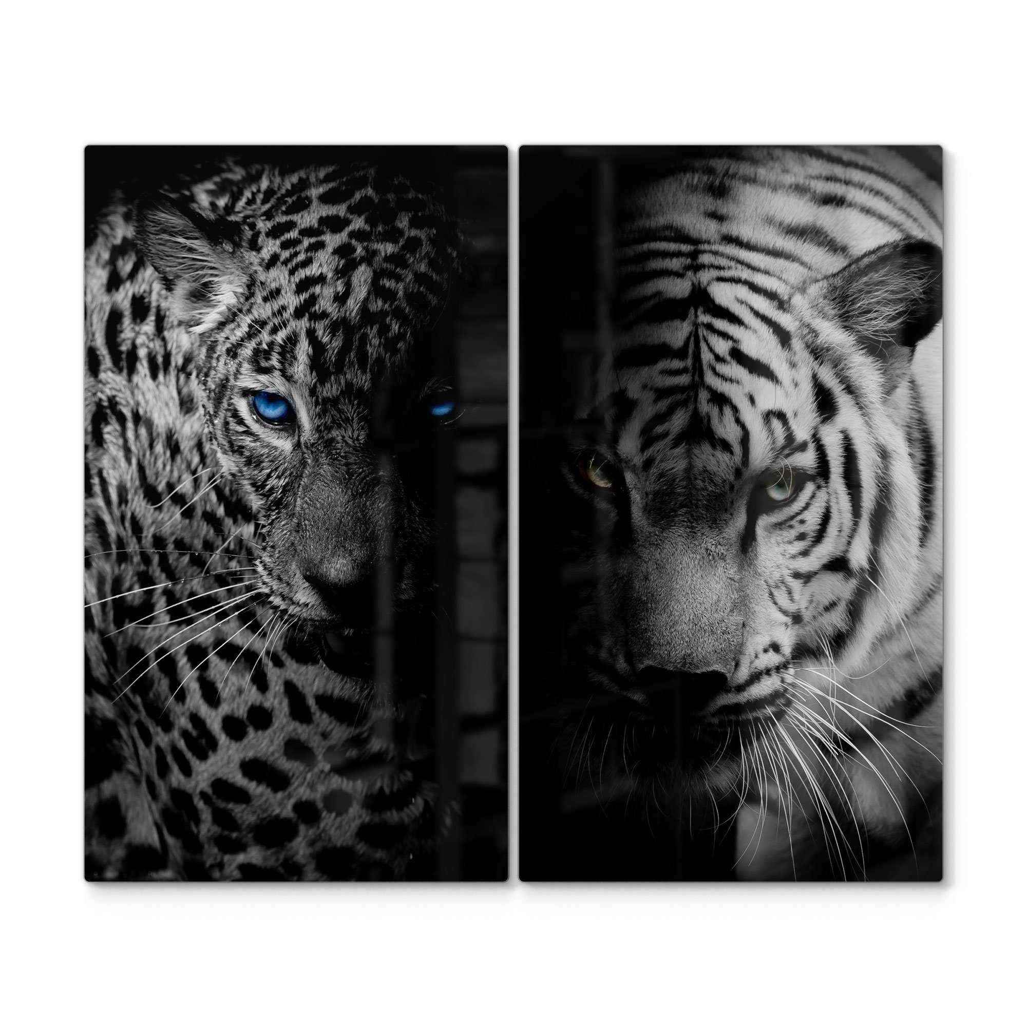 DEQORI Herdblende-/Abdeckplatte 'Leopard und Tiger', Glas, (2 tlg), Herdabdeckplatte Ceranfeld Herd Platte Abdeckung Glasplatte