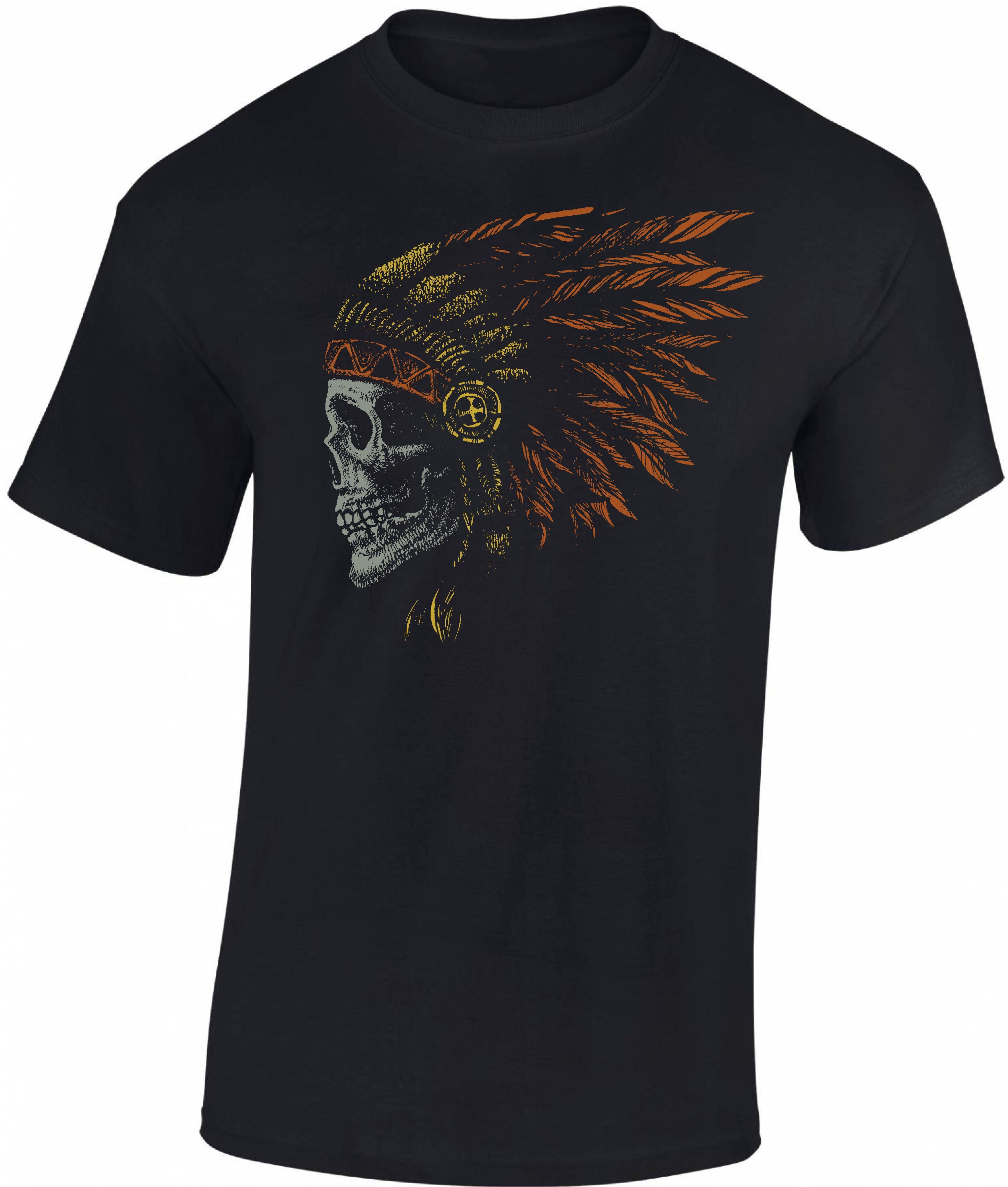 Skull Biker Baumwolle Motorrad T-Shirt Indian Geschenke hochwertiger aus Siebdruck, auch - : Biker Übergrößen, Print-Shirt Baddery Tshirt