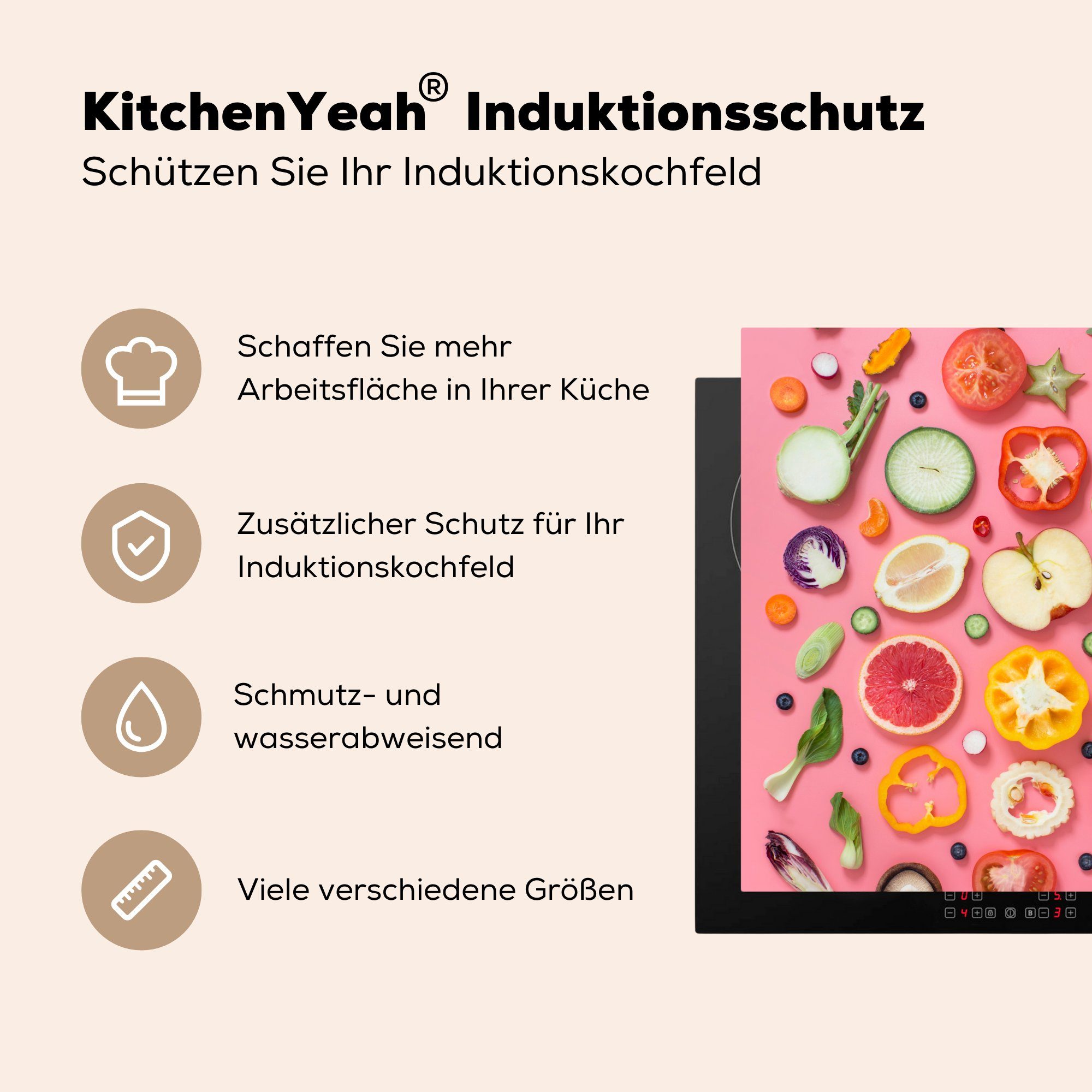 MuchoWow Herdblende-/Abdeckplatte Vinyl, tlg), cm, (1 Rosa, - für - Arbeitsplatte Gemüse küche Ceranfeldabdeckung, Obst 78x78