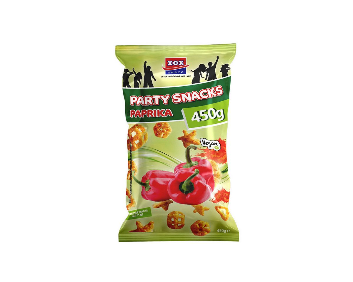 XOX Knabberei, XOX Party Maissnacks mit Paprika Würzung Veganer Knabberspaß 450g