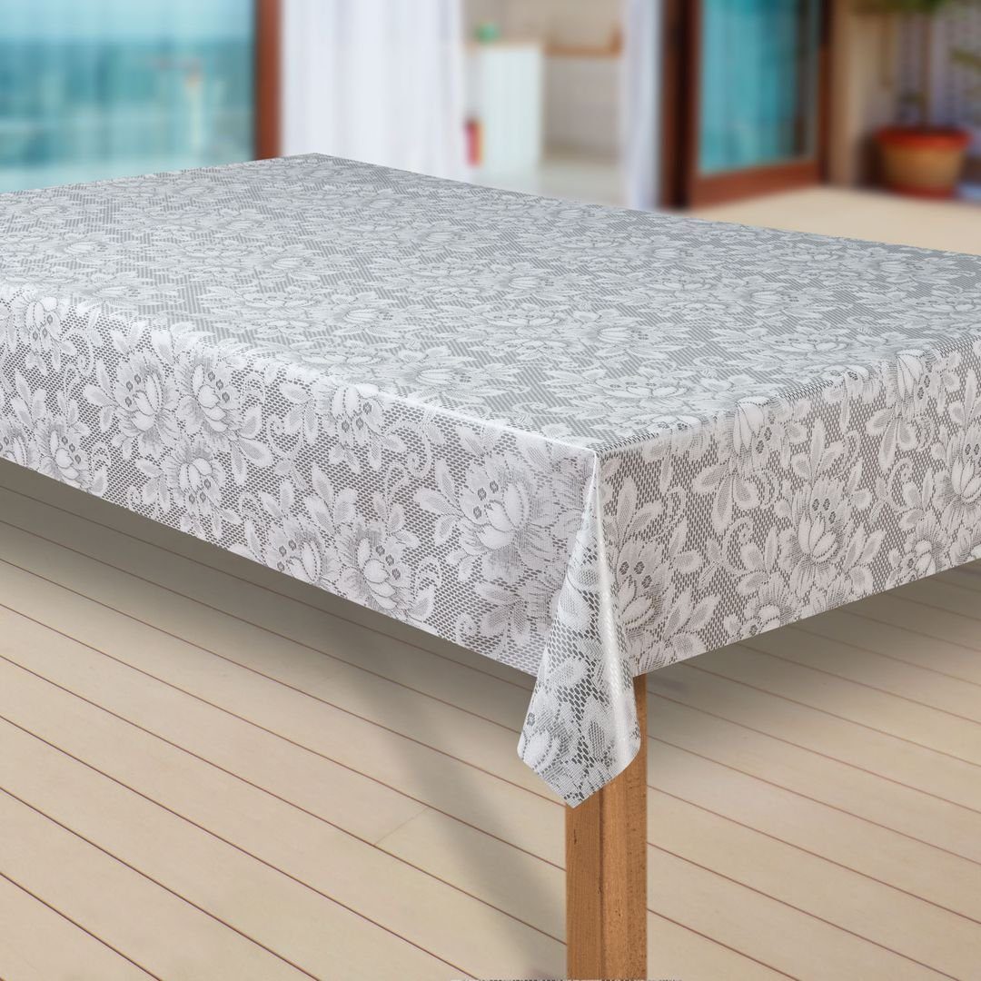 laro Tischdecke Wachstuch-Tischdecken Blumen grau weiss günstig online kaufen
