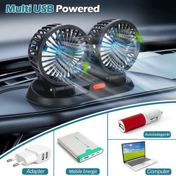 HOUROC Mini USB-Ventilator Mini Auto Ventilator,5V Doppelkopf Autolüfter,Tragbarer Fahrzeuglüfter, einstellbar 360°Drehung Auto Klimaanlage, mit 3-Gang