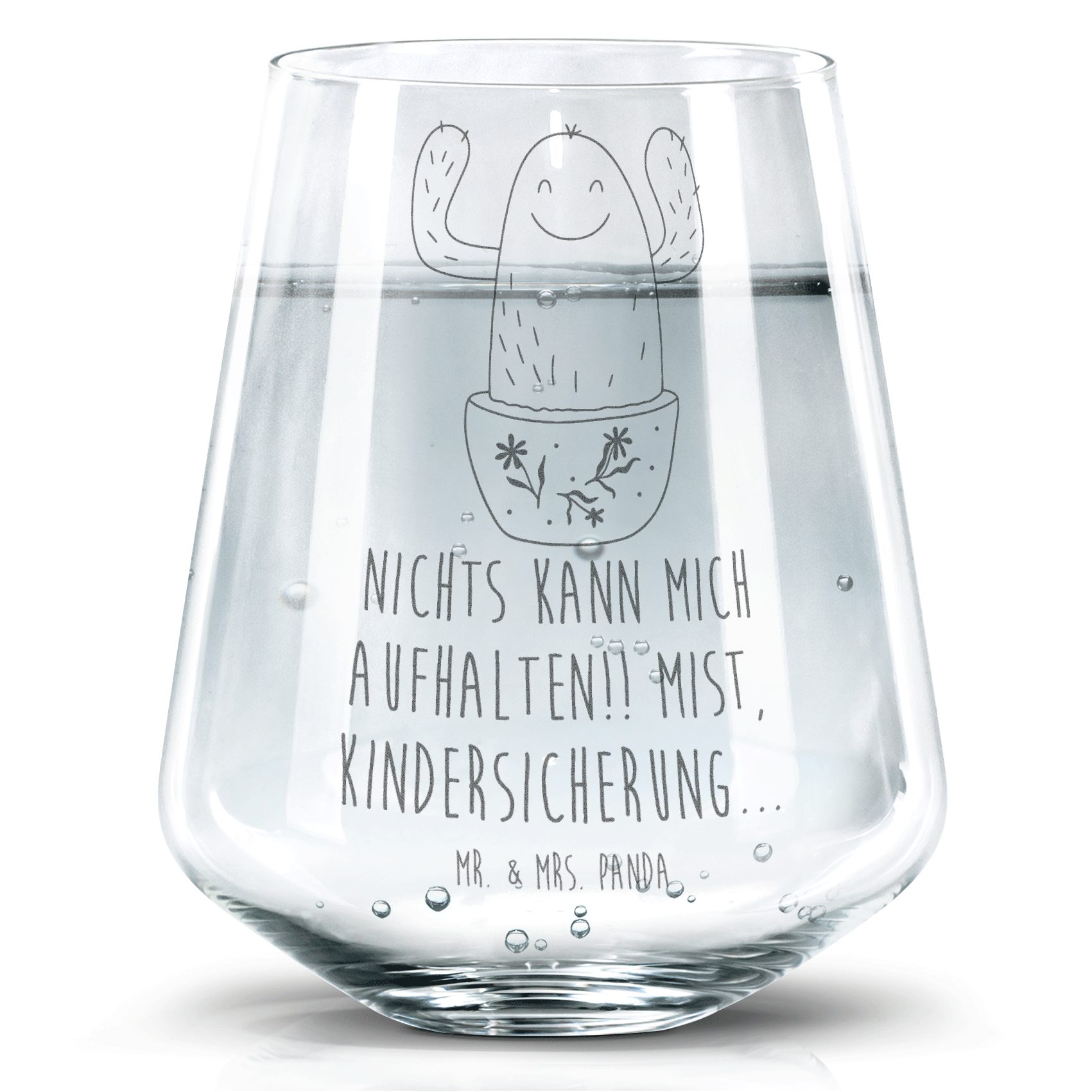 Mr. & Mrs. Panda Glas Kaktus Happy, Glas, Transparent, Kollege, Kakteen, Glas, Wasserglas, Premium Glas, Becherglas Geschenk Limonadenglas