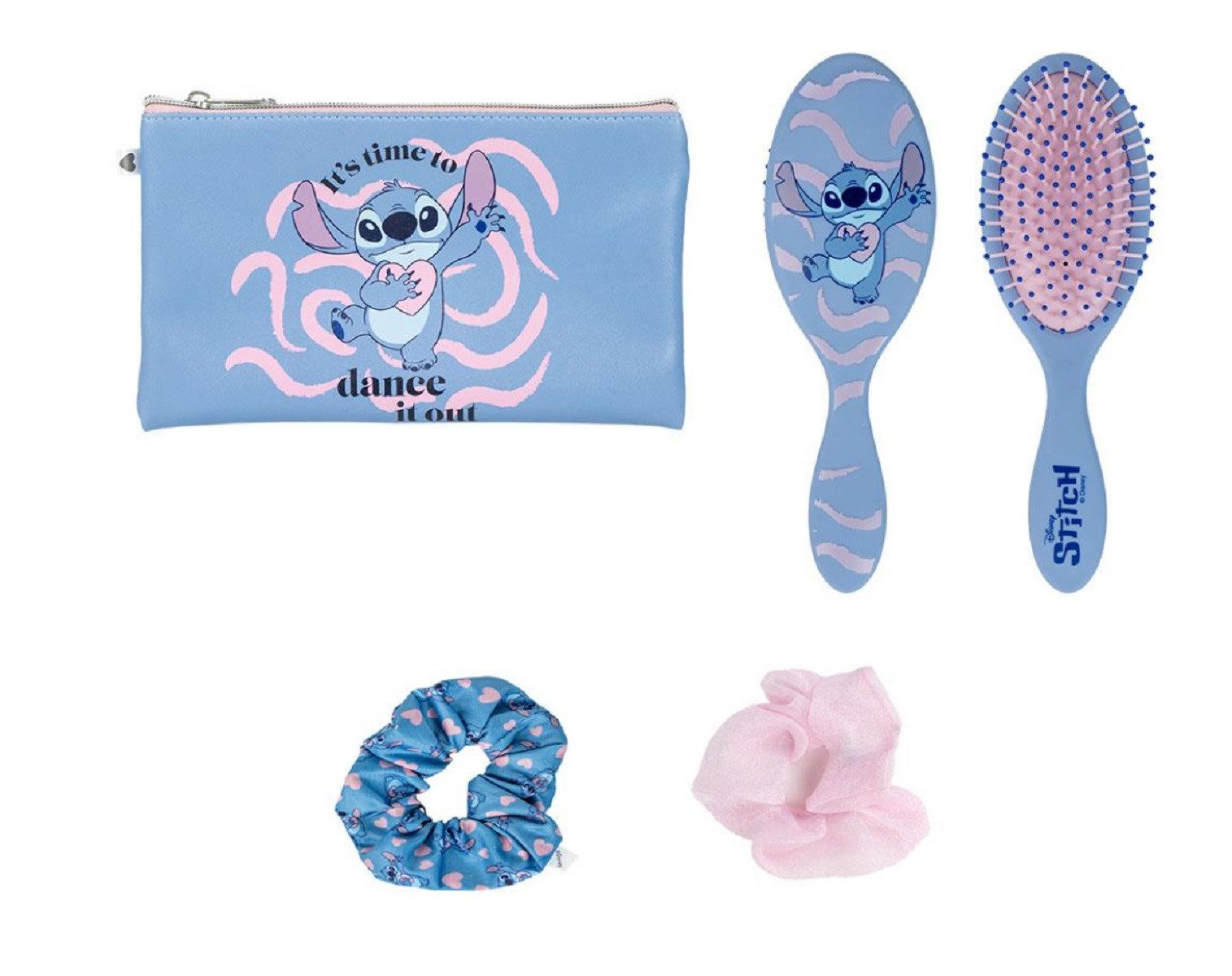 Lilo & Stitch Haarstyling-Set Stitch-Style mit Bürste, Tasche & Scrunchies, 4-tlg.