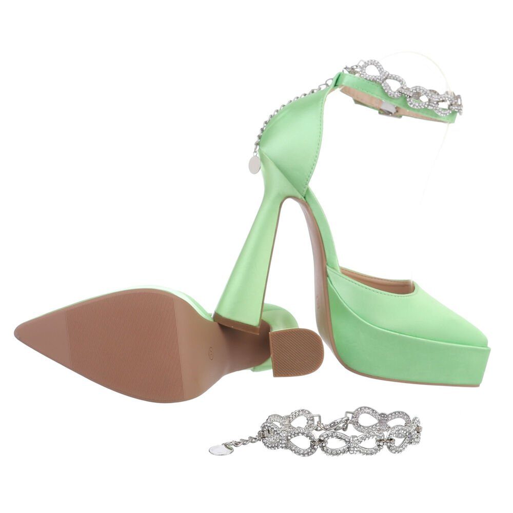 Ital-Design Damen Abendschuhe Party & Clubwear Plateaupumps (82095965) Blockabsatz High Heel Pumps in Hellgrün