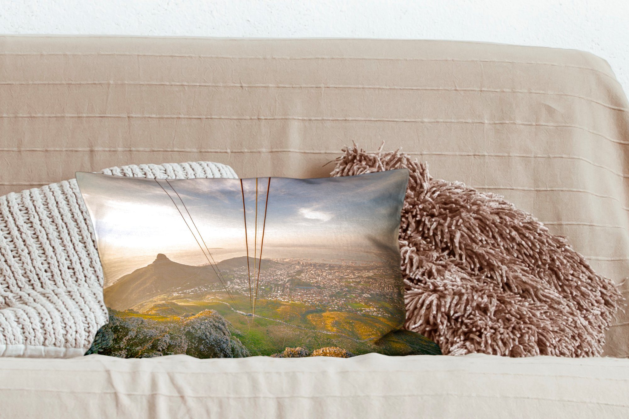 MuchoWow vom Schlafzimmer Dekokissen Tafelberg Kapstadt mit Zierkissen, Füllung, bei Dekokissen Dekoration, Sonnenuntergang, Wohzimmer über Blick
