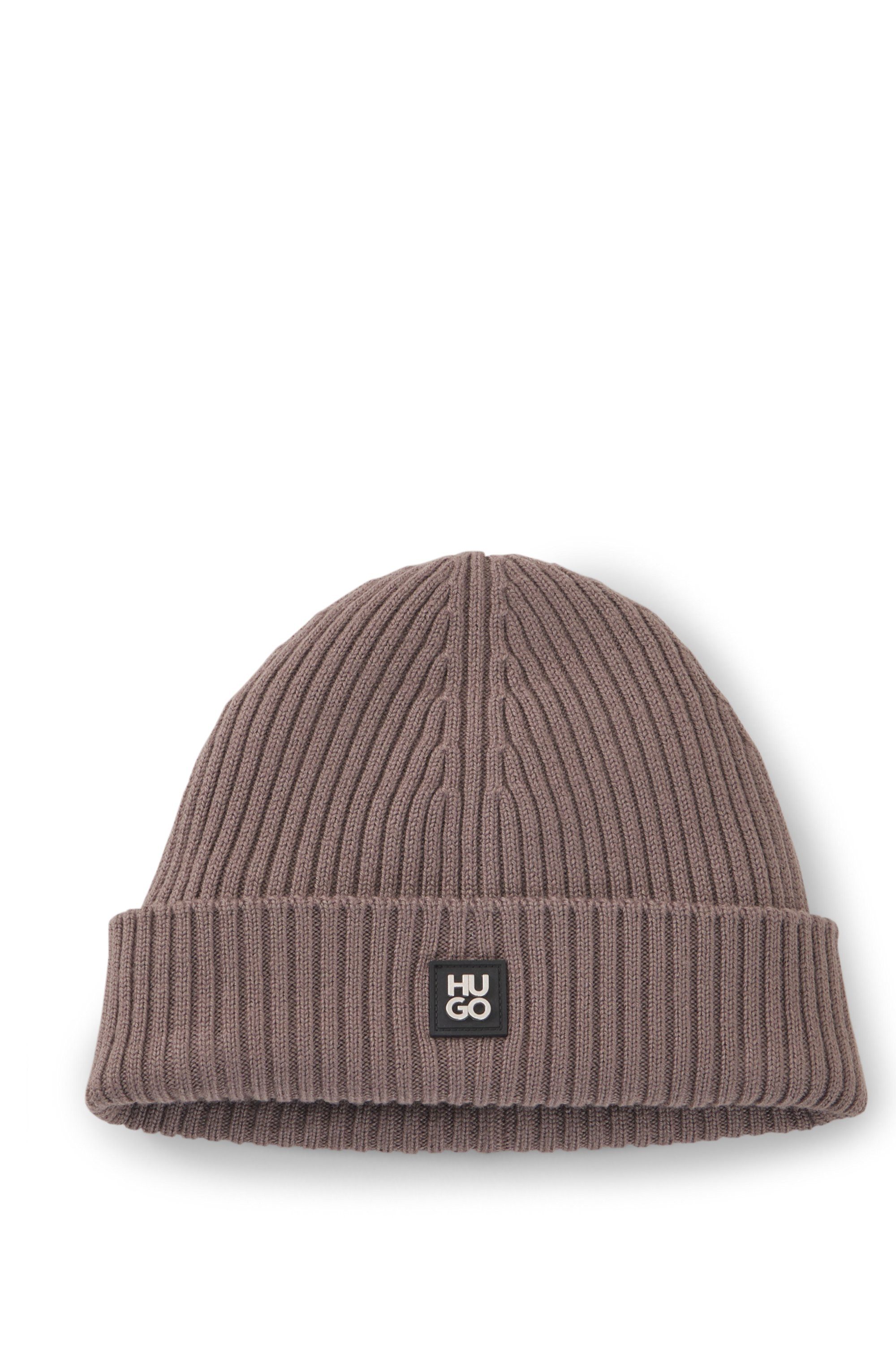 HUGO Strickmütze Xola Metal mit Stack-Label, unisex
