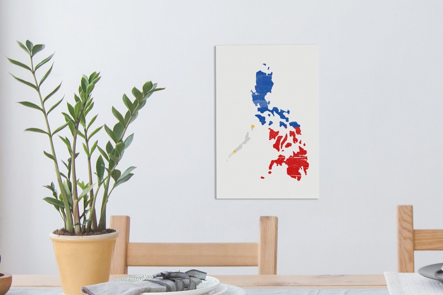 Flagge der St), mit inkl. Leinwandbild bespannt Philippinen, OneMillionCanvasses® Gemälde, (1 20x30 Karte Zackenaufhänger, Leinwandbild cm fertig