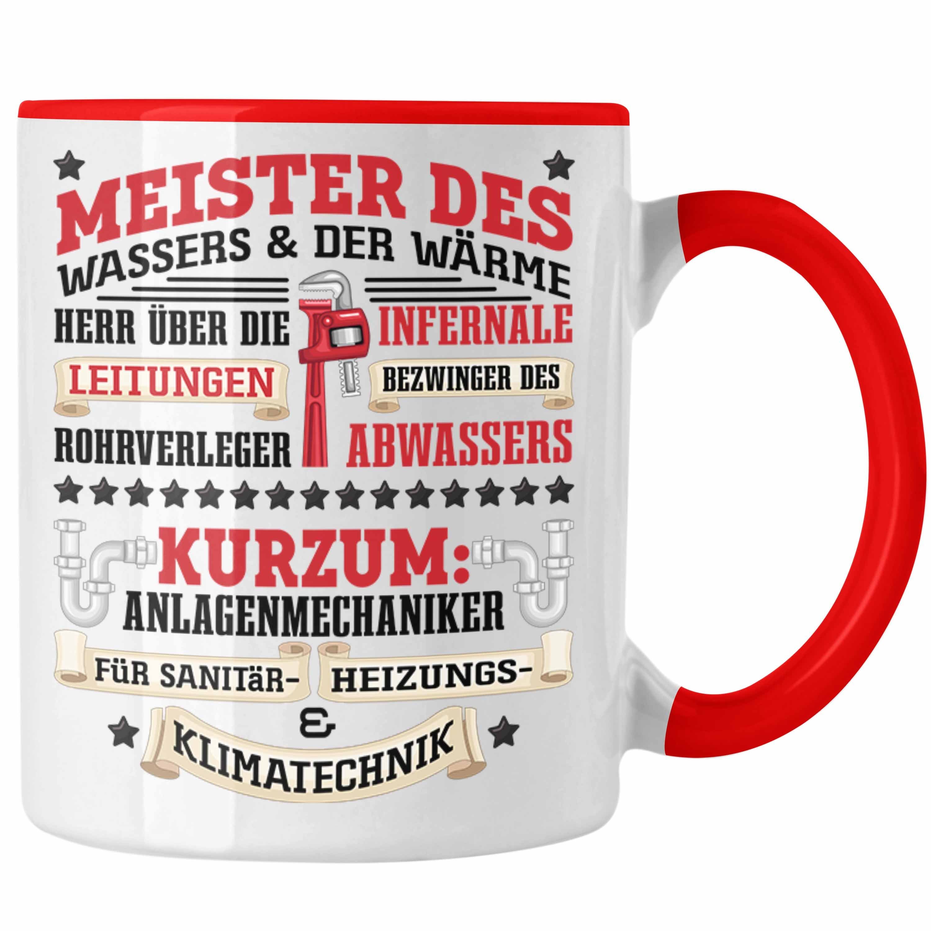 Trendation Tasse Anlagemechaniker Heizungsbauer Klempner Tasse Geschenk Spruch Männer K Rot