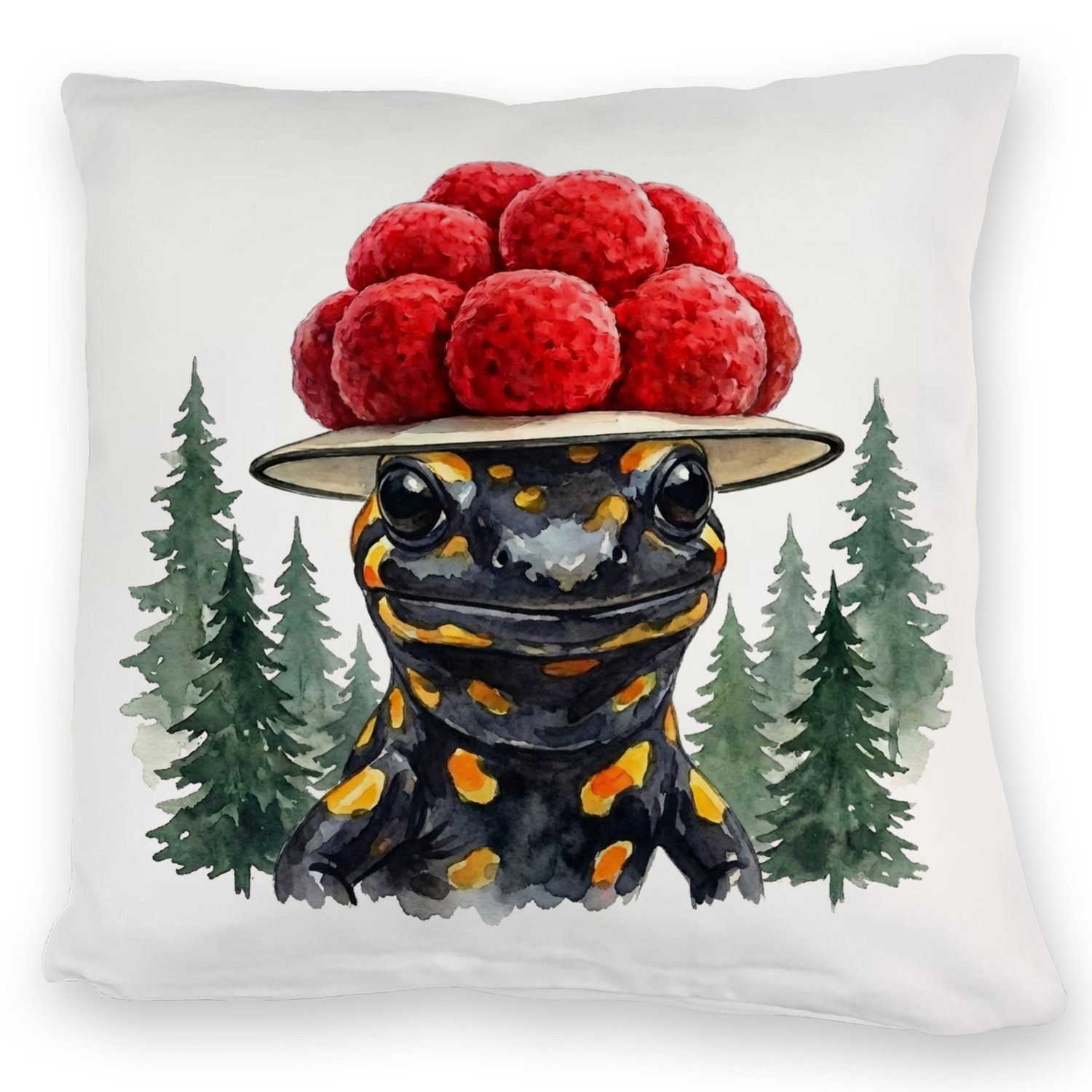 Dekokissen Feuersalamander mit Bollenhut Kuschelkissen Schwarzwald Motiv