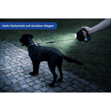 WENKO Hundeleine LED Rollleine Hunde Leine 5m bis 25kg, Kunststoff, mit LED Licht Kotbeutelspender