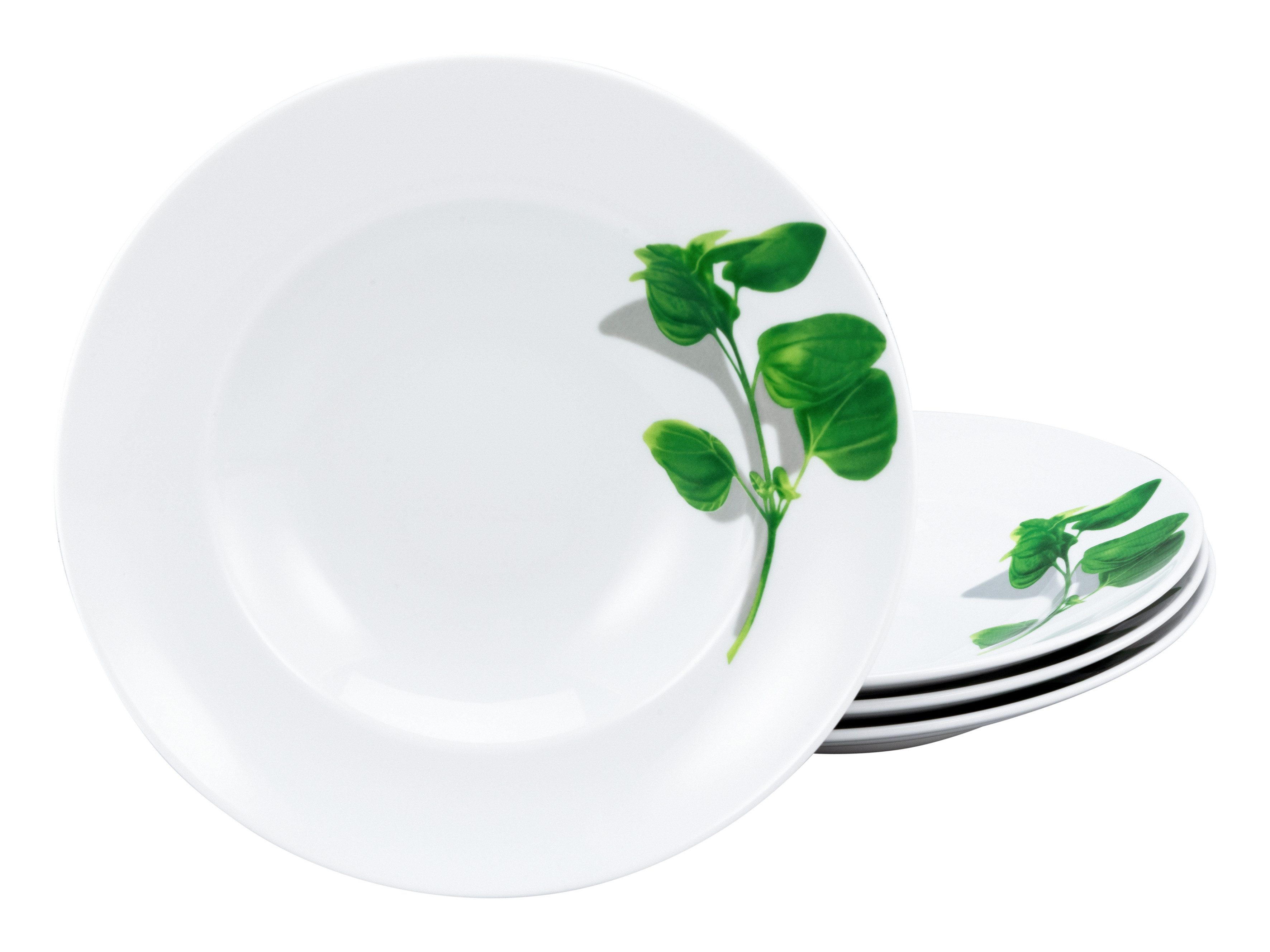 CreaTable Pastateller Essteller Kräuter, (4 St), Teller Set für 4 Personen, weiß, Porzellan, schwere Qualität