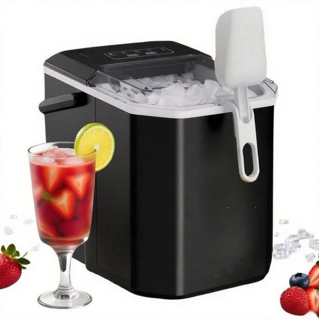 Silonn Eiswürfelmaschine - 9 Würfel in 6 Min, 12 kg/Tag, 2 Eisgrößen, Energiesparend, Tragbar, Selbstreinigend, ≤ 35 dB - Für Haushalt, Camping & Party