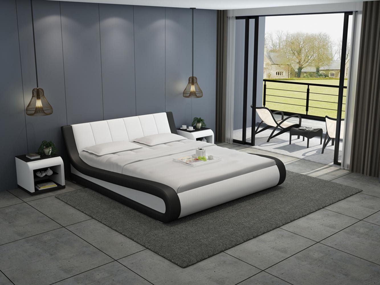 Xlmoebel Lederbett Hotel Doppelbett aus Leder mit Wasserfunktion und USB-Anschlüssen (Wasserbett LB8829), Hergestellt in Europa