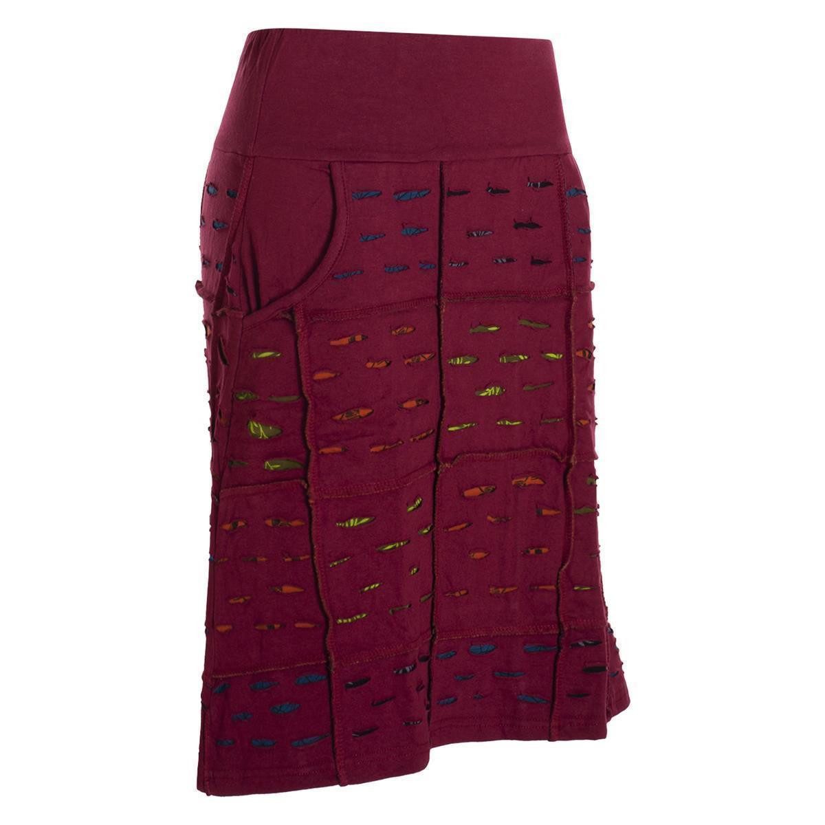 Vishes A-Linien-Rock Damen knielang Rock Baumwolle Cutwork Design A-Linie elastischer Bund Alternative Bekleidung, Ethno, Hippie, Retro Style