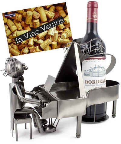 BRUBAKER Weinflaschenhalter Pianist Klavierspieler Flaschenhalter, (inklusive Grußkarte), Weinhalter Metall Skulptur, Wein Geschenk