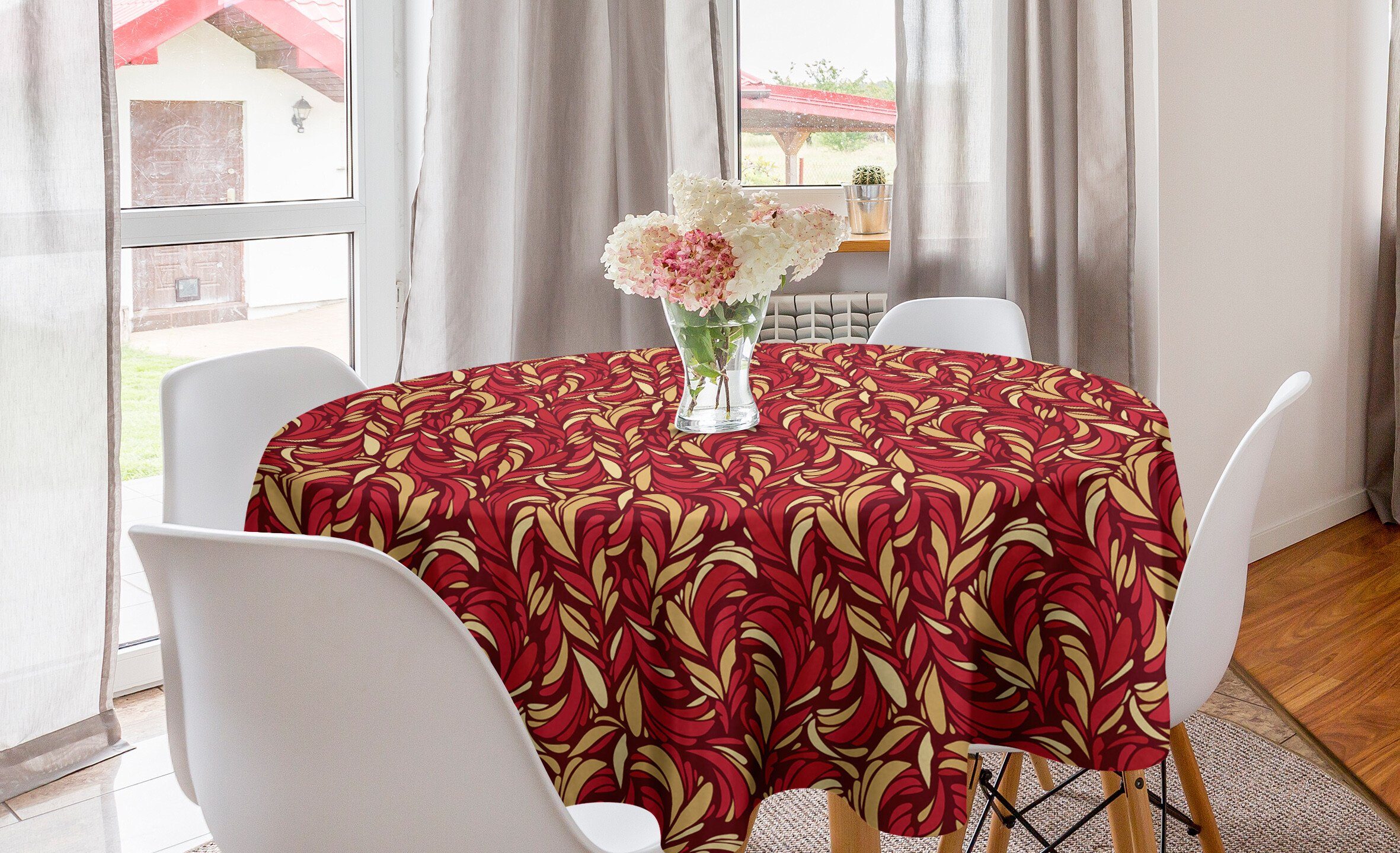 Abakuhaus Tischdecke Kreis Tischdecke Abdeckung für Esszimmer Küche Dekoration, Blätter Farbiges Laub Muster