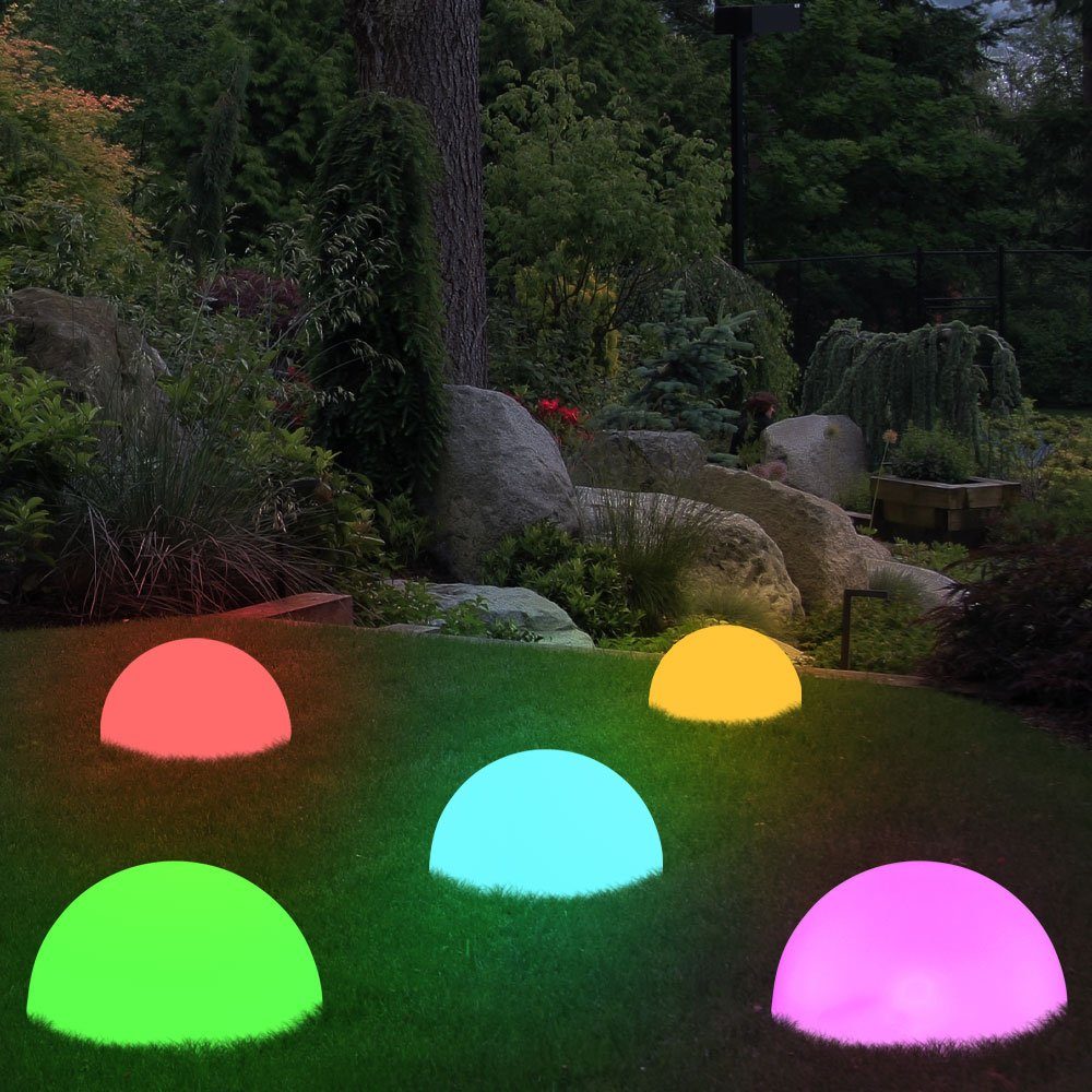 etc-shop LED Gartenleuchte, 5er RGB LED Garten Solar weiß Steck Set Farbwechsel Halbkugel Leuchten