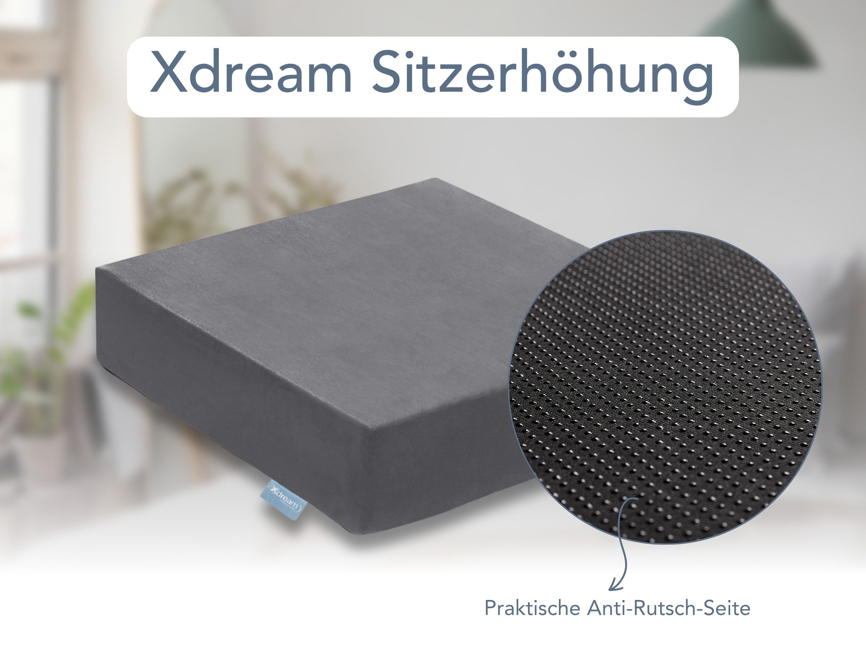 XDREAM Sitzkissen Sitzerhöhung, Aufstehkissen, Aufstehhilfe, formstabiles Kissen, softer Mikroplüschbezug, Anti-Rutsch-Unterseite