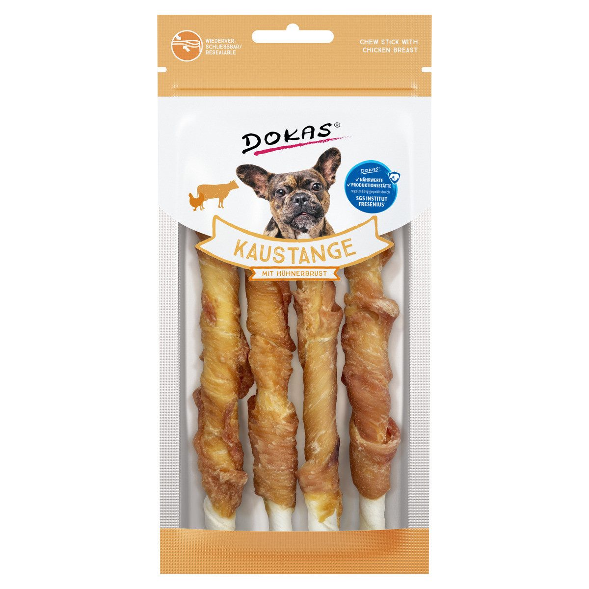 Dokas Kaustange mit Hühnerbrust 50 g - 10 Stück / Sparpaket, für: Hund