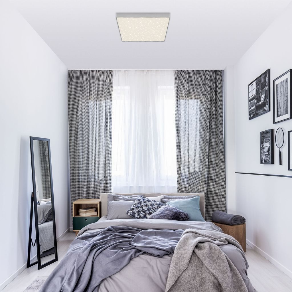 Briloner Leuchten LED Deckenleuchte 7078-414, Sternenhimmel, LED fest integriert, 2700K - Extra-Warmweiß, Deckenlampe, 28,7x28,7x3,6cm, Silber, 21W, Wohnzimmer, Schlafzimmer