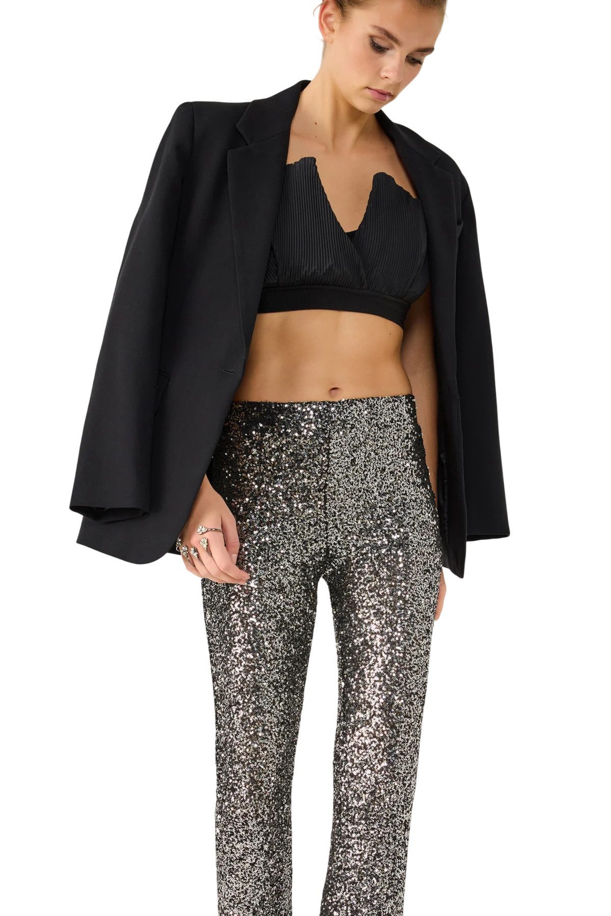 No Matter What Bequeme Jeans Paillettenbesetzte Hose mit weitem Bein