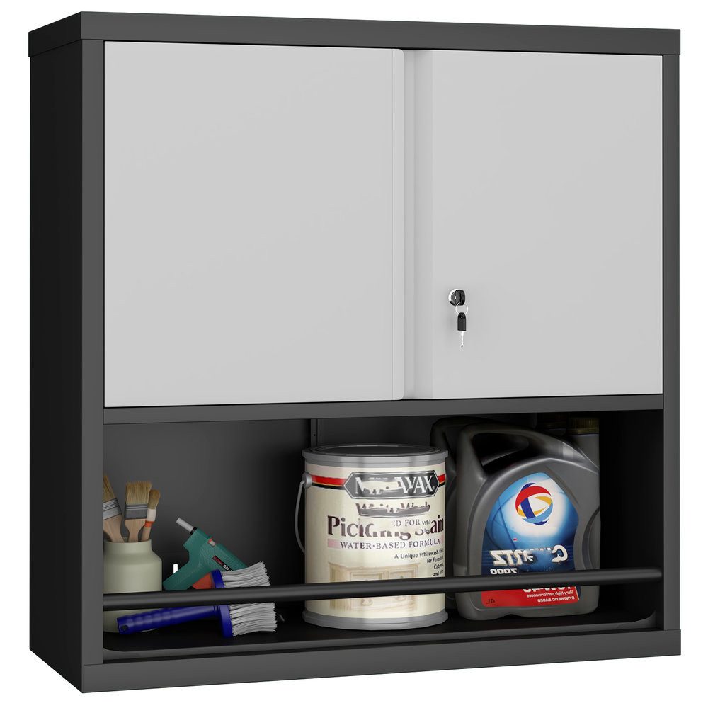 Odikalo Hängeschrank Wandhängeschrank Hängevitrine mit zwei Türen (Küchenschrank aus Metall mit verstellbaren Einlegeböden, Aufbewahrungsschrank aus Stahl für Küche, Wohnzimmer, Esszimmer und Büro)