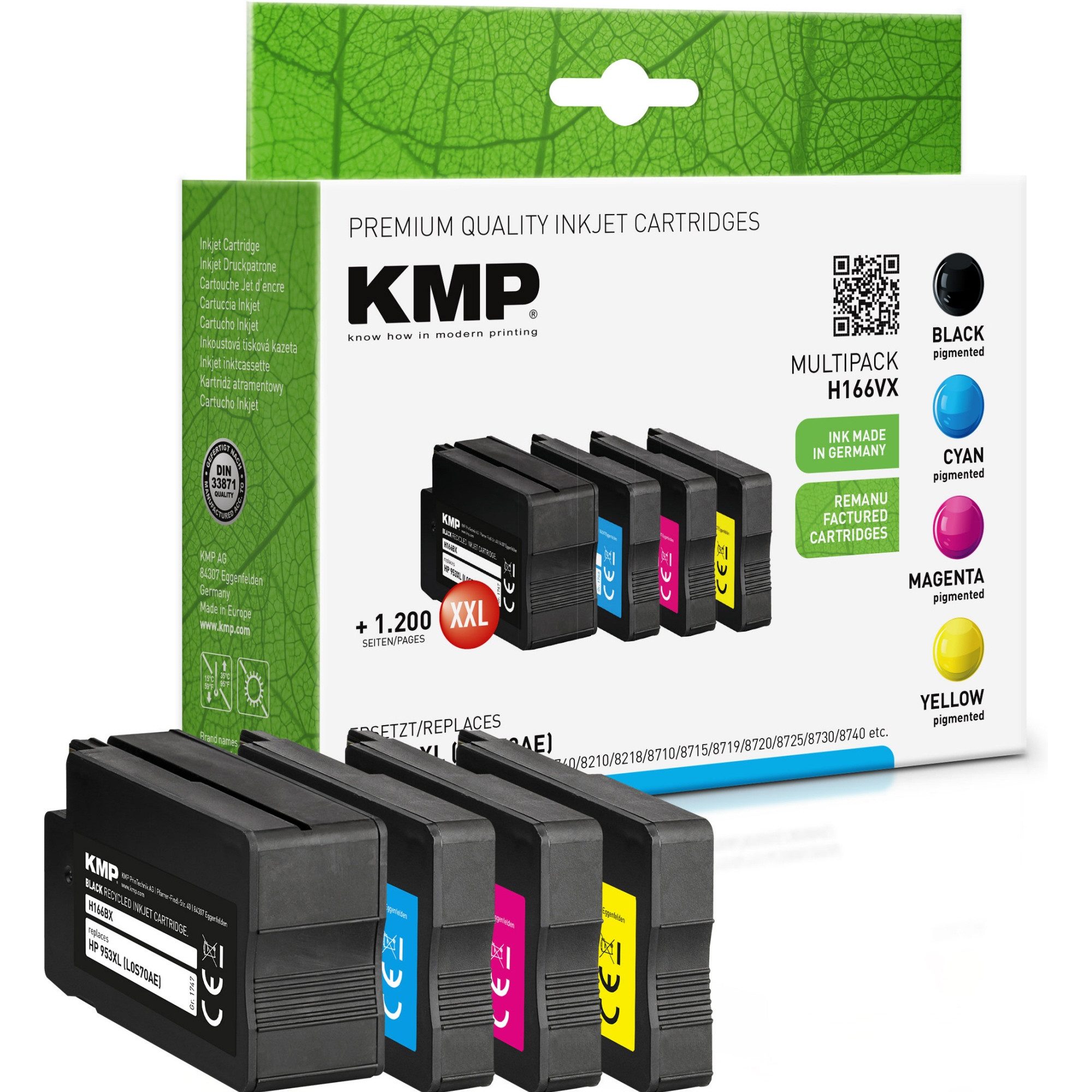 KMP Tintenpatrone 3HZ52AE 1747,4085 wie HP 953XL schwarz/c/m/y 4 Stück Nachfülltinte (x)