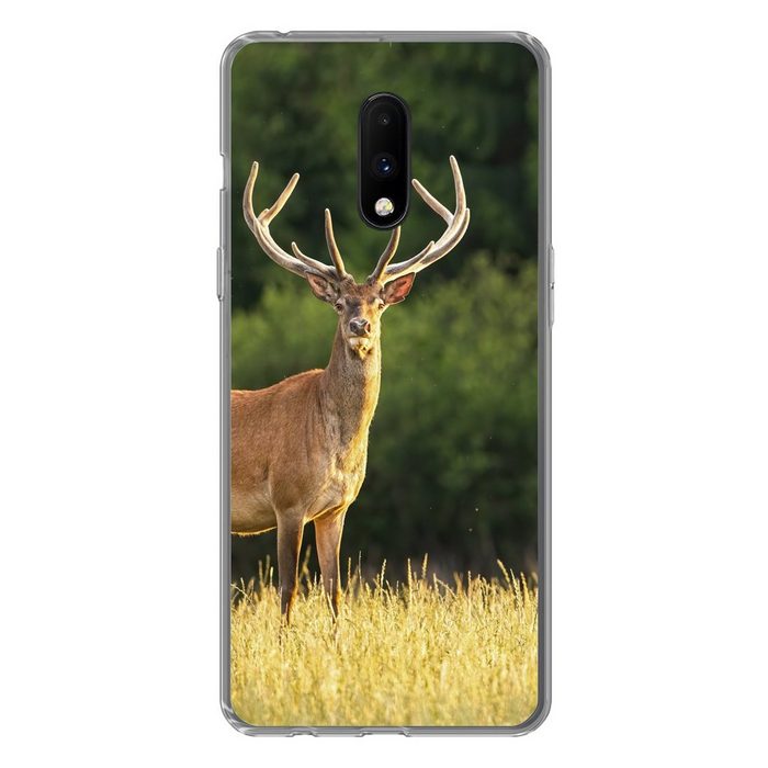 MuchoWow Handyhülle Hirsch - Geweih - Gras - Natur - Tiere - Grün Phone Case Handyhülle OnePlus 7 Silikon Schutzhülle
