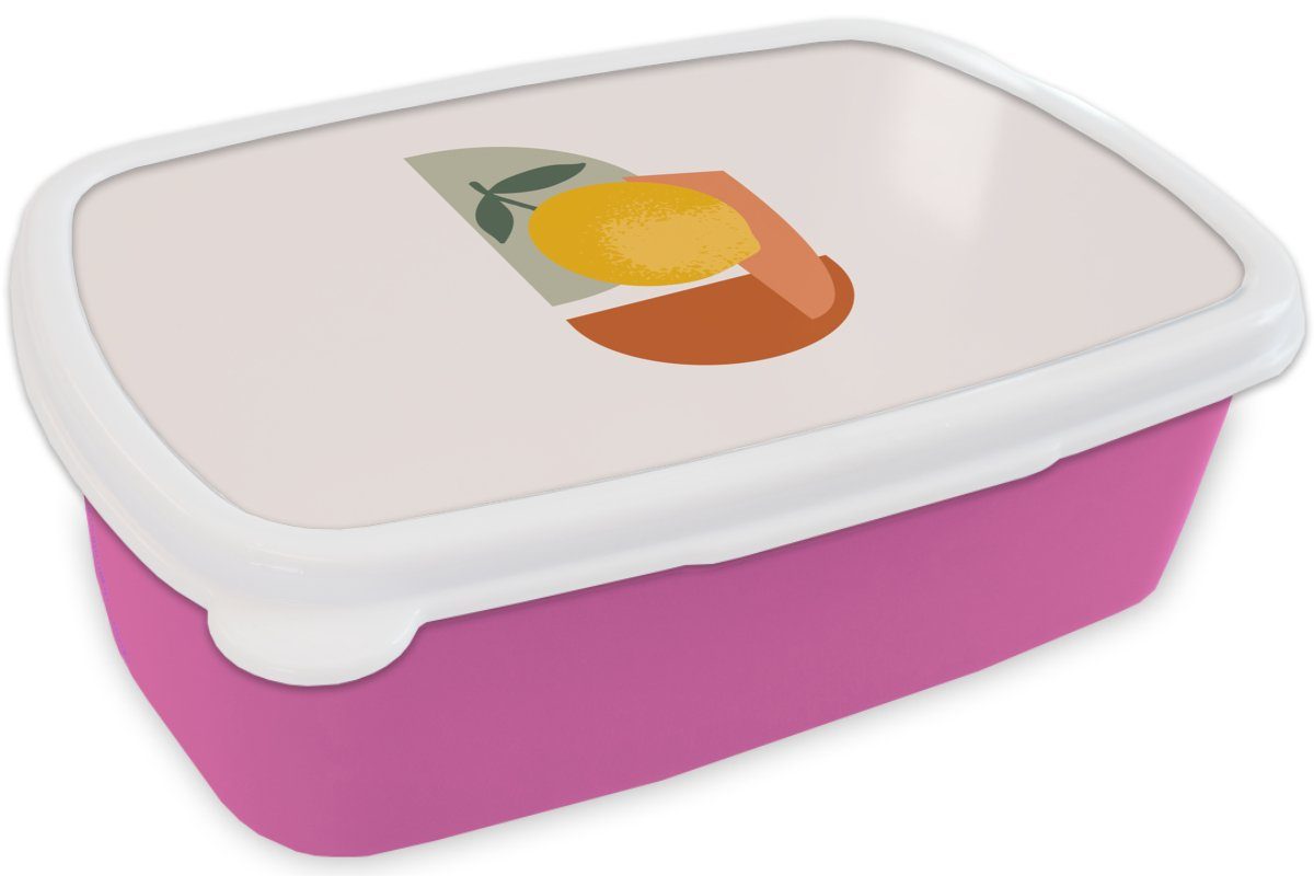 MuchoWow - Erwachsene, Sommer, Mädchen, Snackbox, Lunchbox Brotdose Kinder, Brotbox (2-tlg), Kunststoff, rosa - Zitrone Figuren für Kunststoff