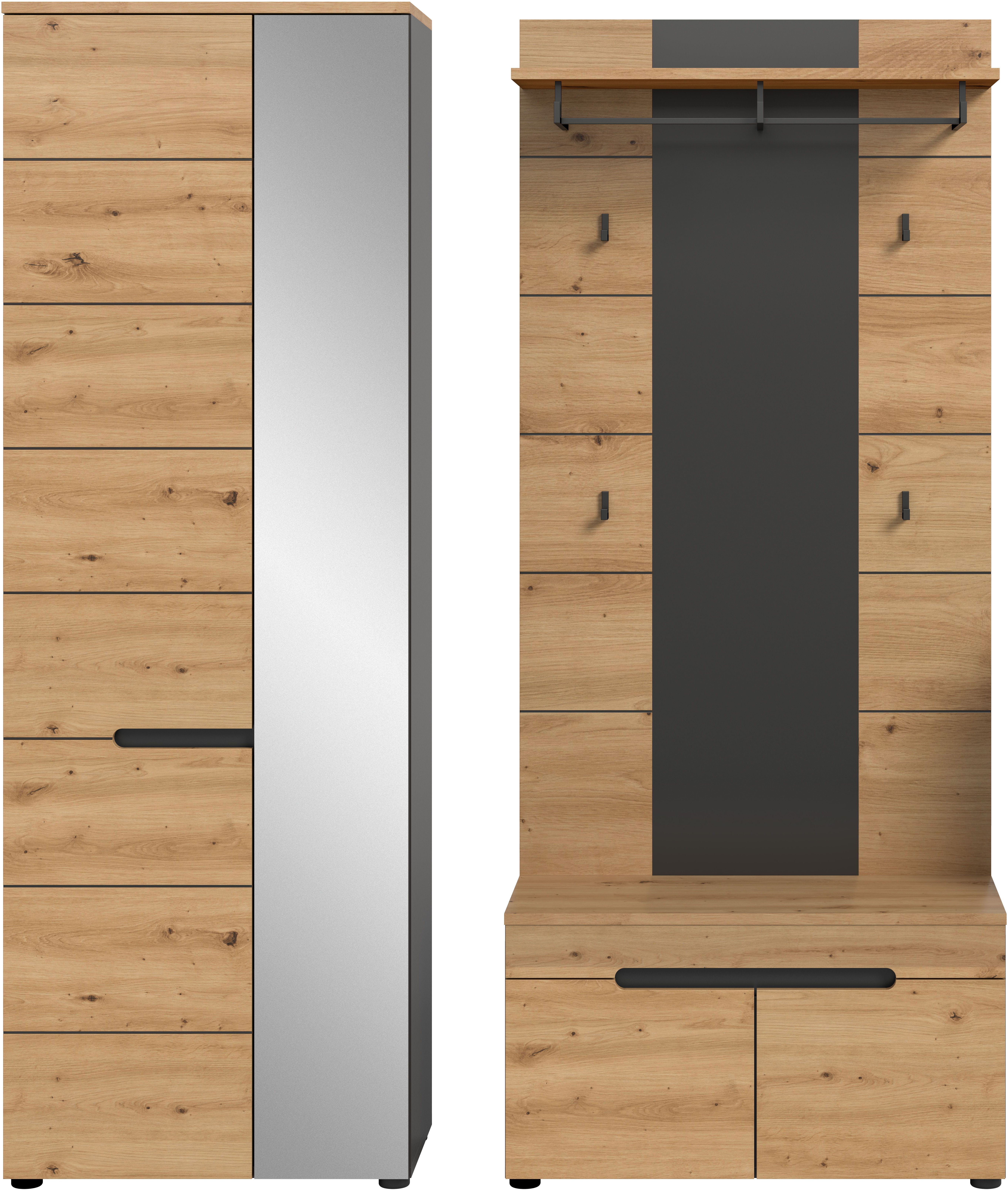 Home affaire Garderoben-Set REHAT, TOPSELLER!, 3-teilig, Breite 160 cm, individuell erweiterbar, (Set, 3-St., bestehend aus: Garderobenschrank, Sitzbank und Paneel), Garderobenkombination, Kombination, Set, Flurgarderobe, Diele